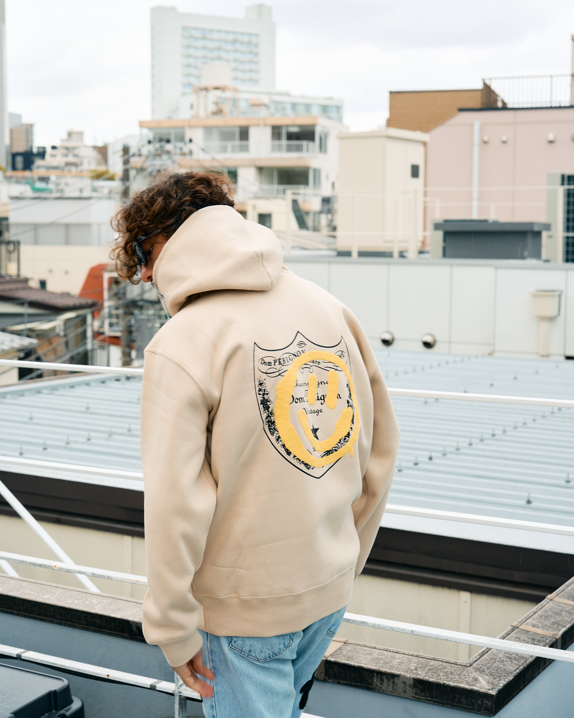 TC裏毛起毛 ラベル&スマイル発泡プリント マルチパッチワーク プル