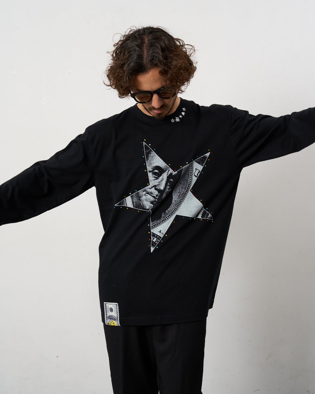 5.6ozコットン天竺ドルスターカラークリスタル LS Tシャツ(624-02897)