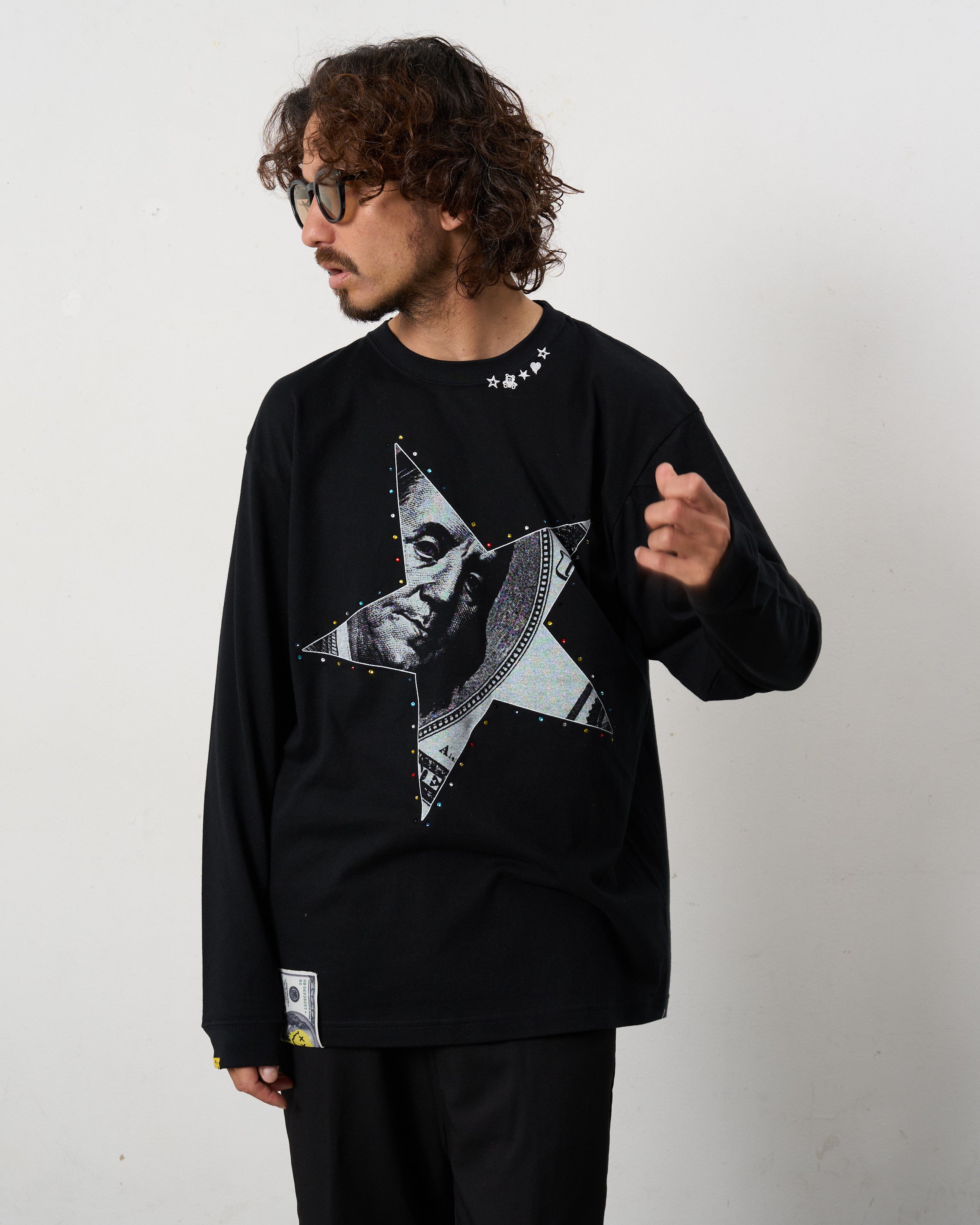 5.6ozコットン天竺ドルスターカラークリスタル LS Tシャツ(624-02897)