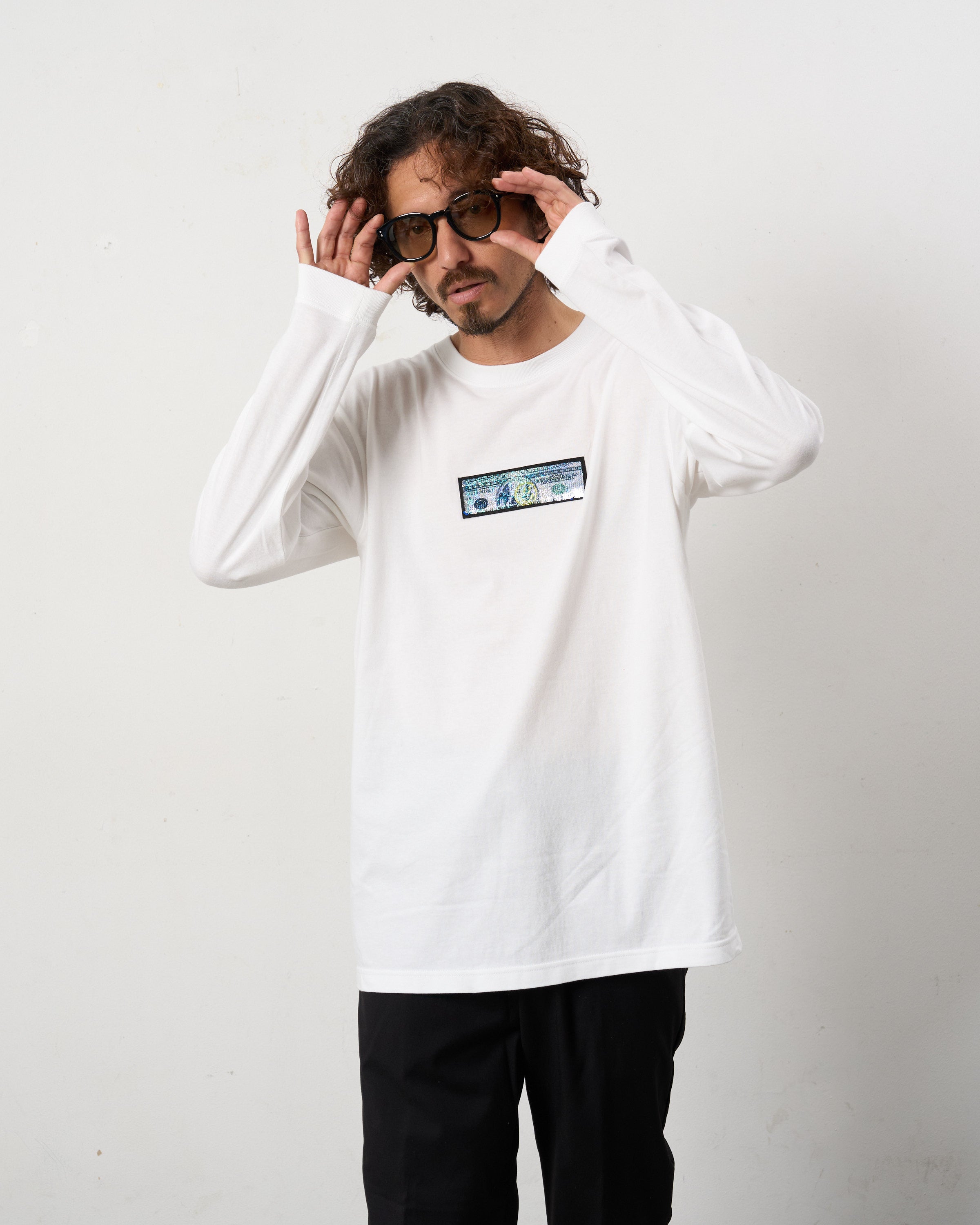 5.6ozコットン天竺 DO YOU WANT シークイン LS Tシャツ(624-02902)