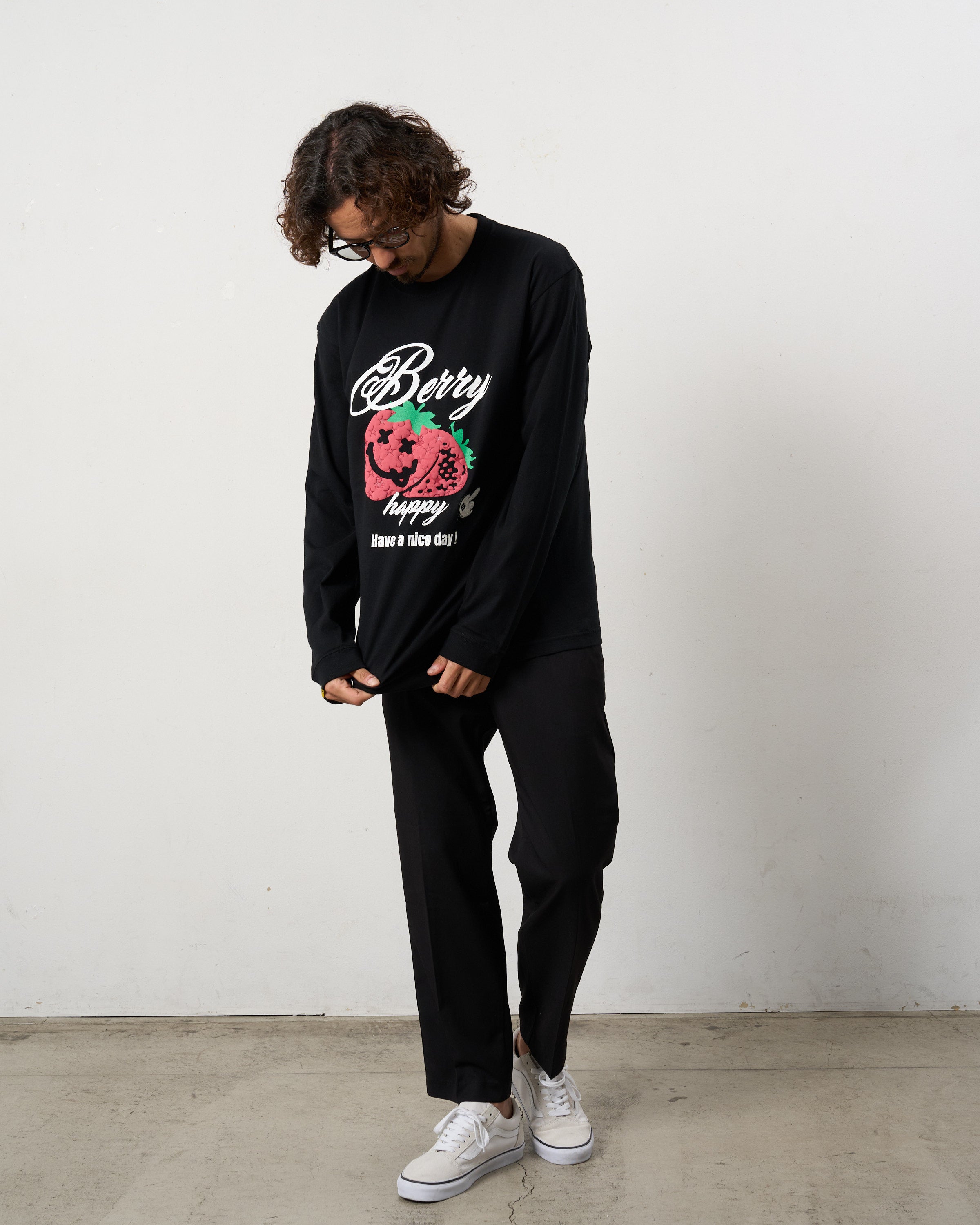 5.6ozコットン天竺 BERRYフォームプリント LS Tシャツ(624-02903)