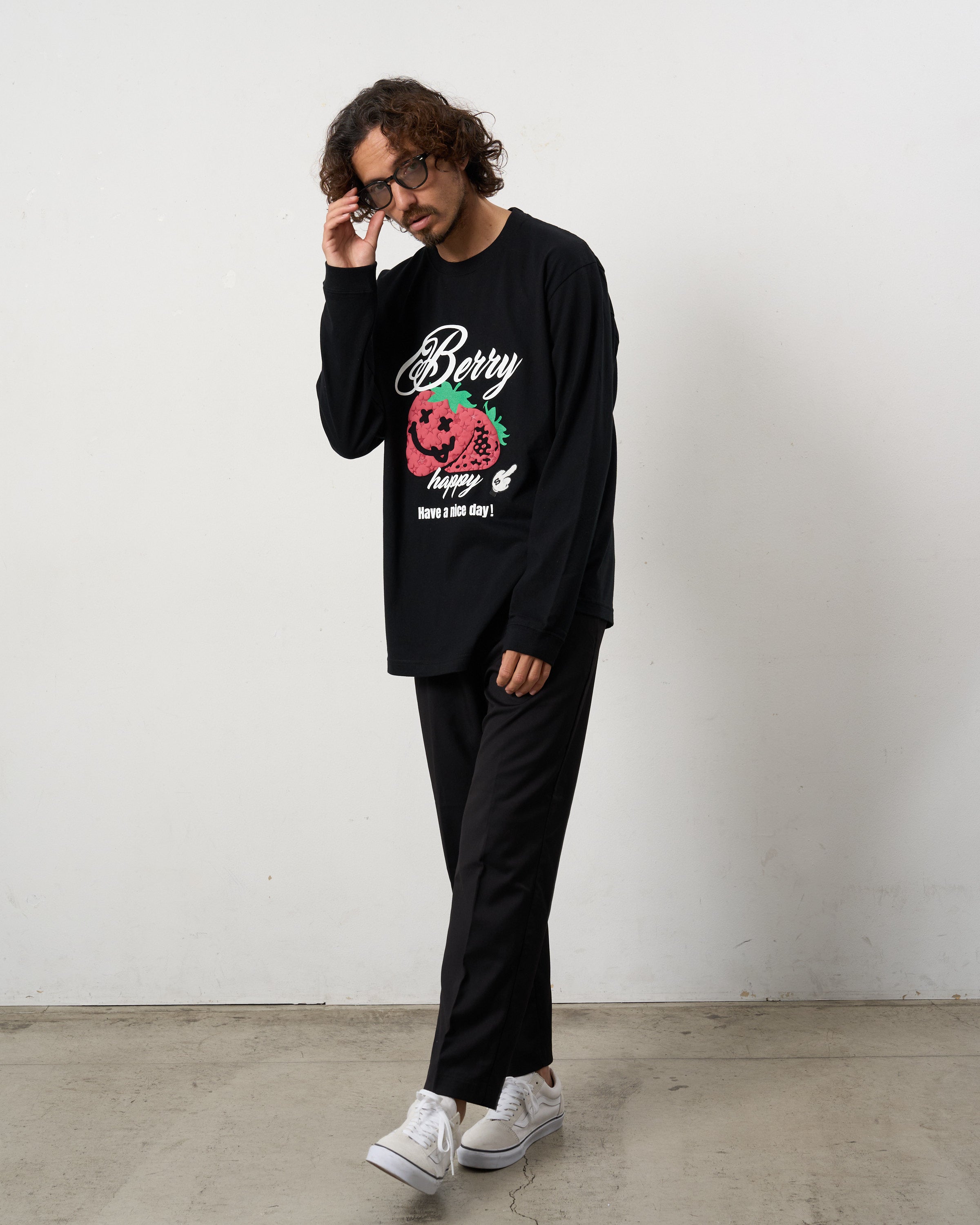 5.6ozコットン天竺 BERRYフォームプリント LS Tシャツ(624-02903)