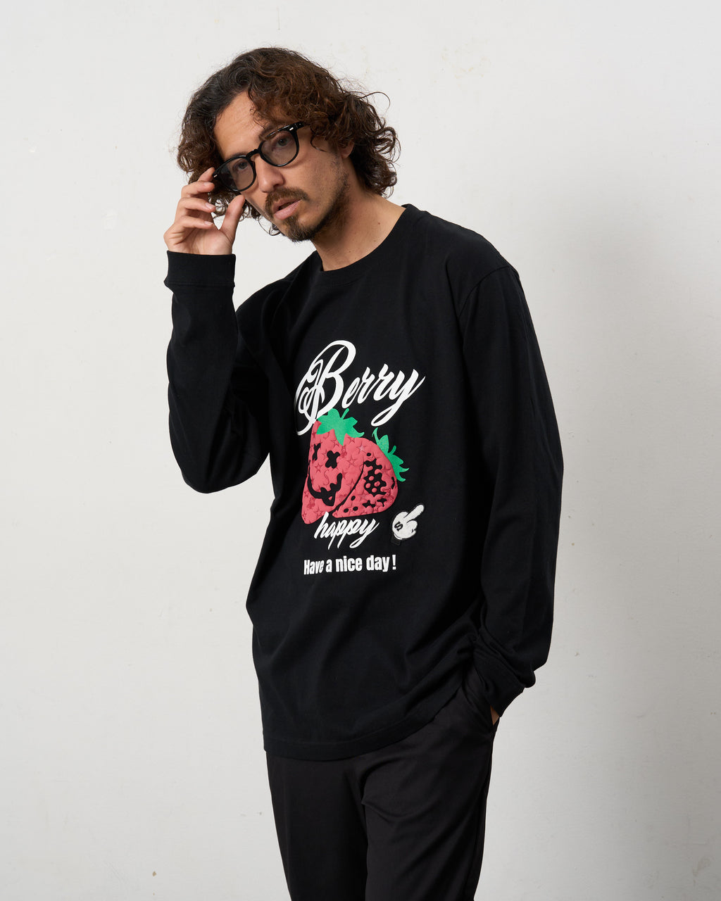 5.6ozコットン天竺 BERRYフォームプリント LS Tシャツ(624-02903)