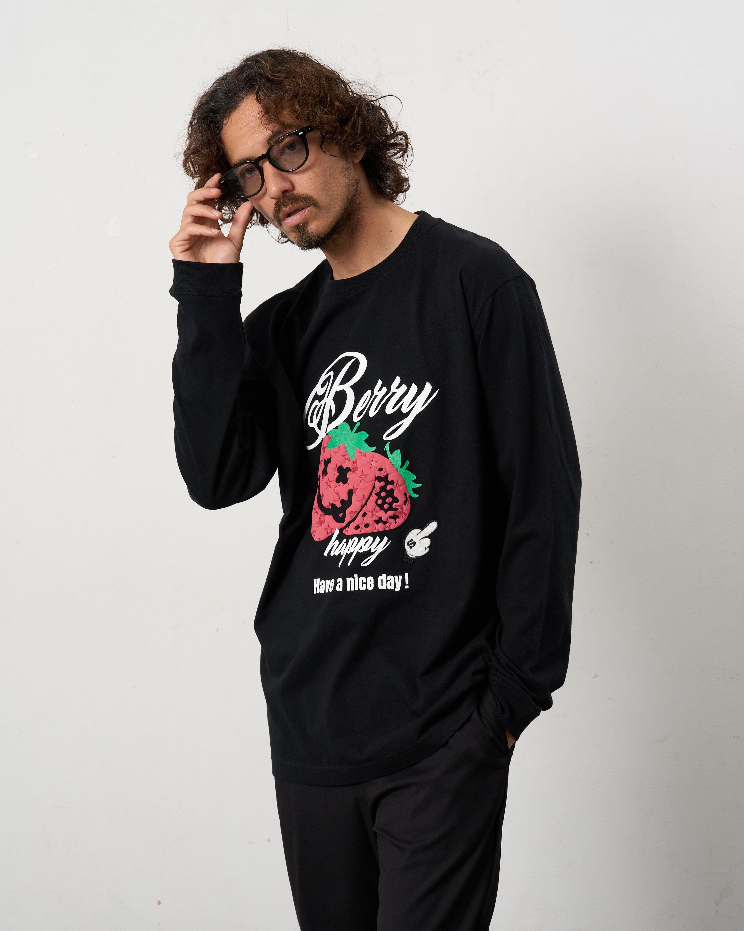 5.6ozコットン天竺 BERRYフォームプリント LS Tシャツ(624-02903)