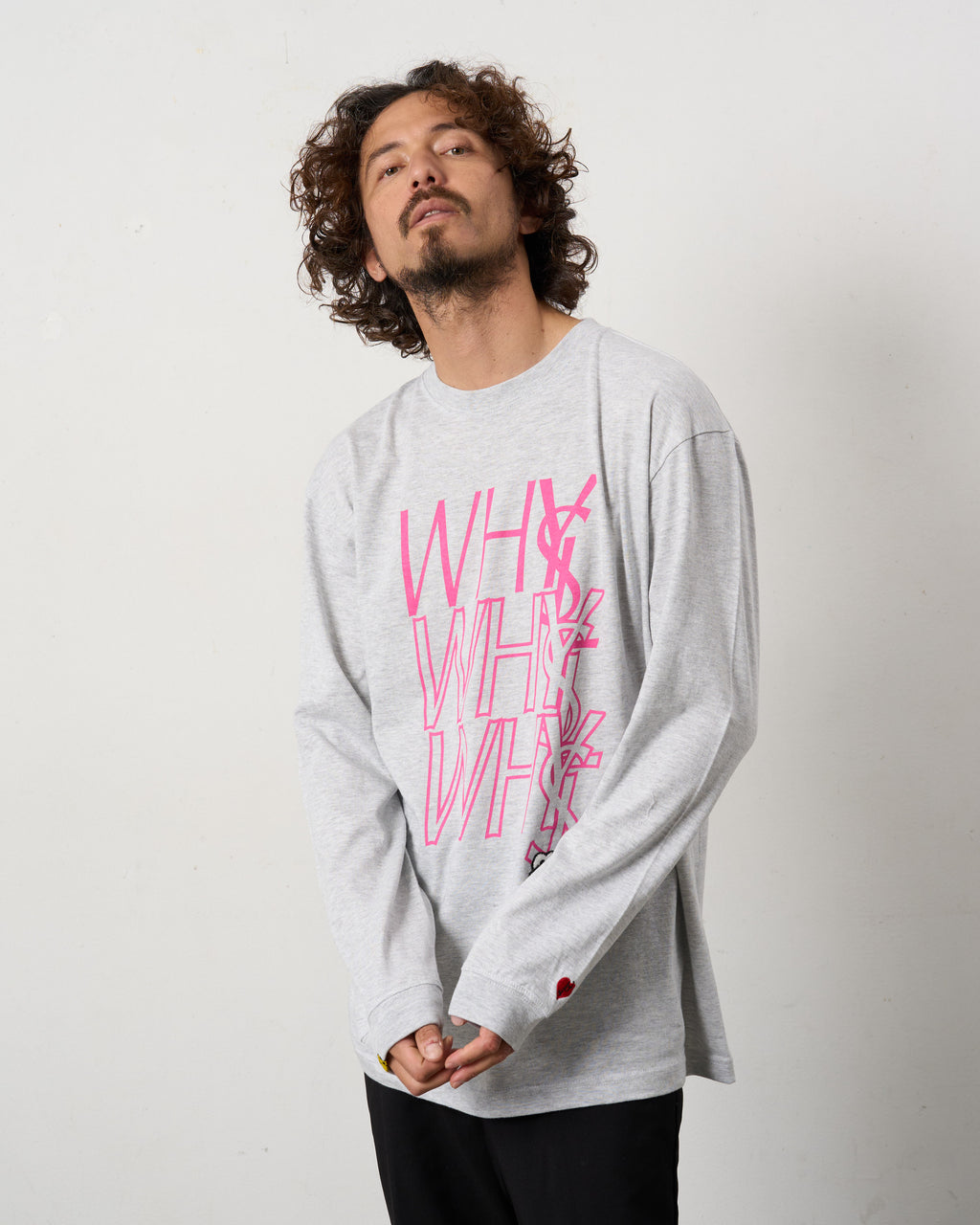 5.6ozコットン天竺 WHYSL/サガラパッチワーク LS Tシャツ(624-02906)