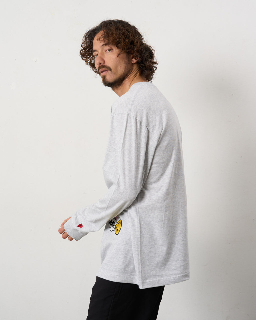 5.6ozコットン天竺 WHYSL/サガラパッチワーク LS Tシャツ(624-02906)