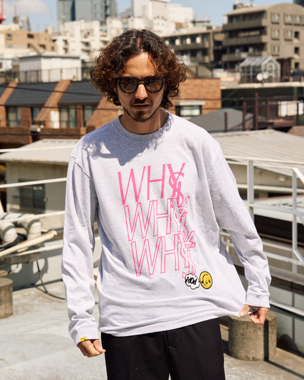 5.6ozコットン天竺 WHYSL/サガラパッチワーク LS Tシャツ(624-02906)