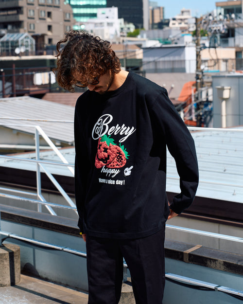 5.6ozコットン天竺 BERRYフォームプリント LS Tシャツ(624-02903)