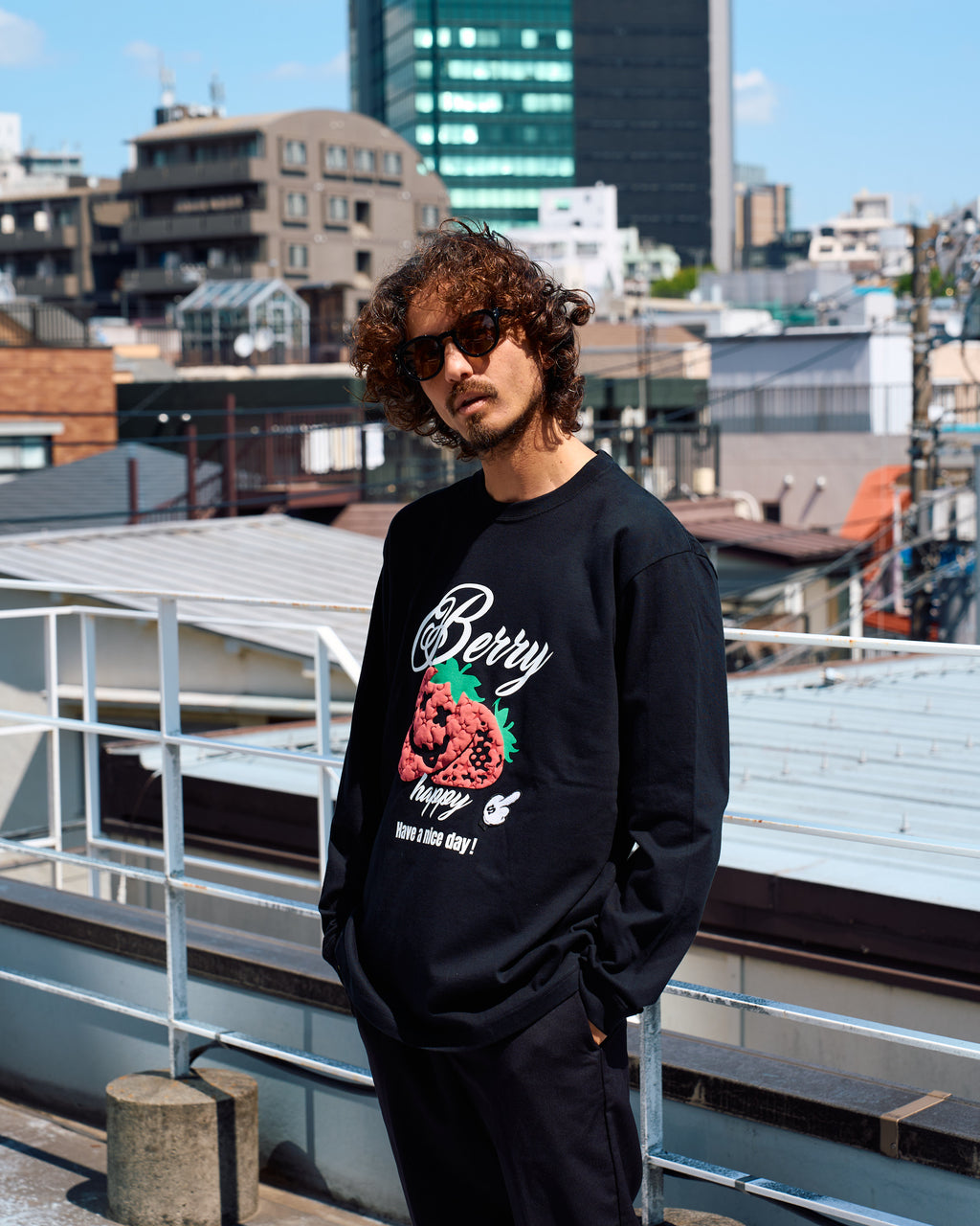 5.6ozコットン天竺 BERRYフォームプリント LS Tシャツ(624-02903)