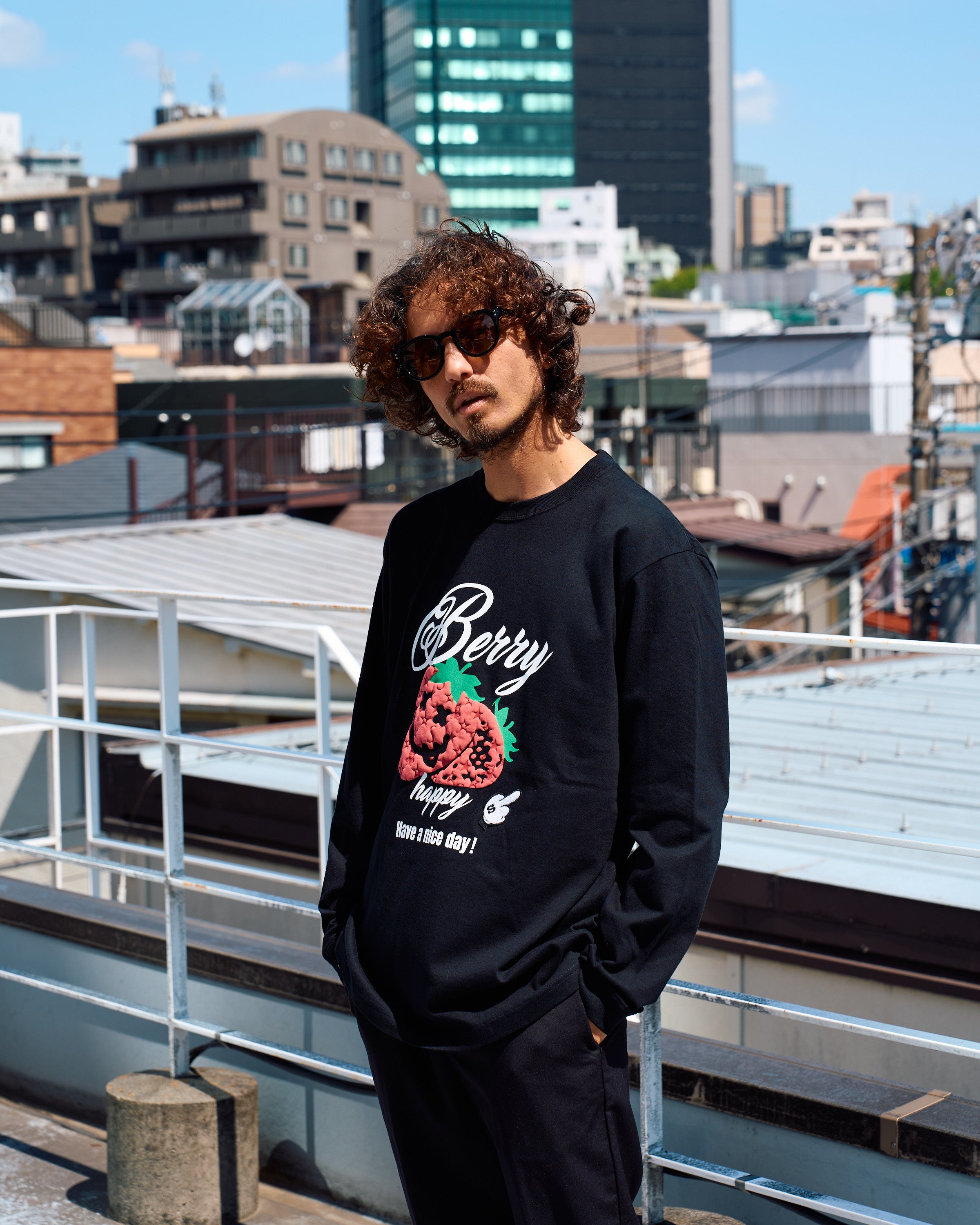 5.6ozコットン天竺 BERRYフォームプリント LS Tシャツ(624-02903)