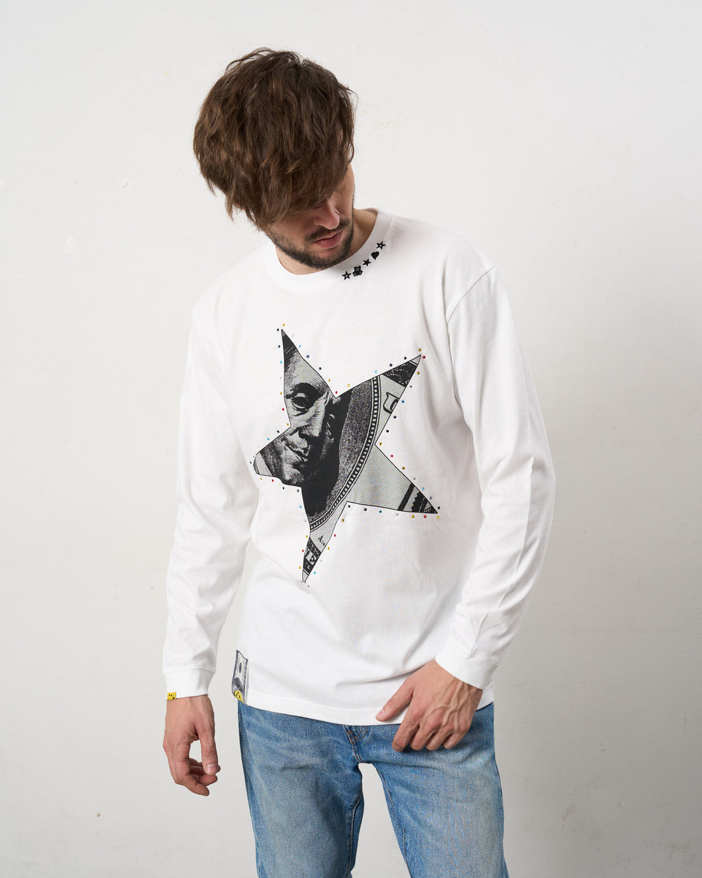 5.6ozコットン天竺ドルスターカラークリスタル LS Tシャツ(624-02897)
