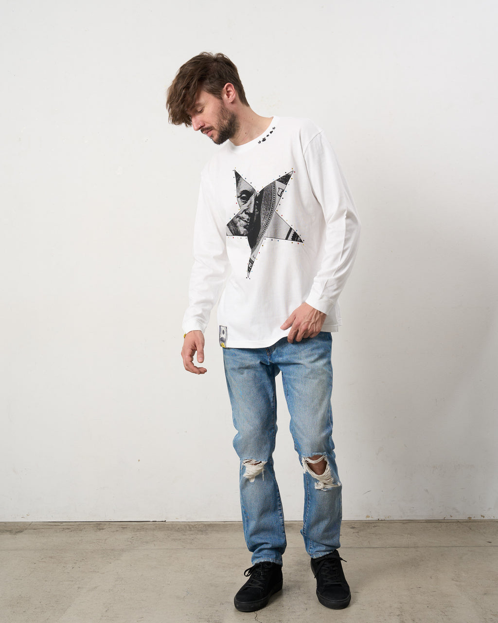 5.6ozコットン天竺ドルスターカラークリスタル LS Tシャツ(624-02897)
