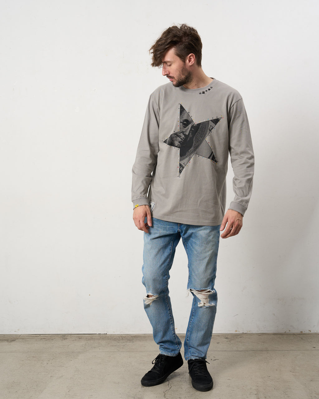 5.6ozコットン天竺ドルスターカラークリスタル LS Tシャツ(624-02897)