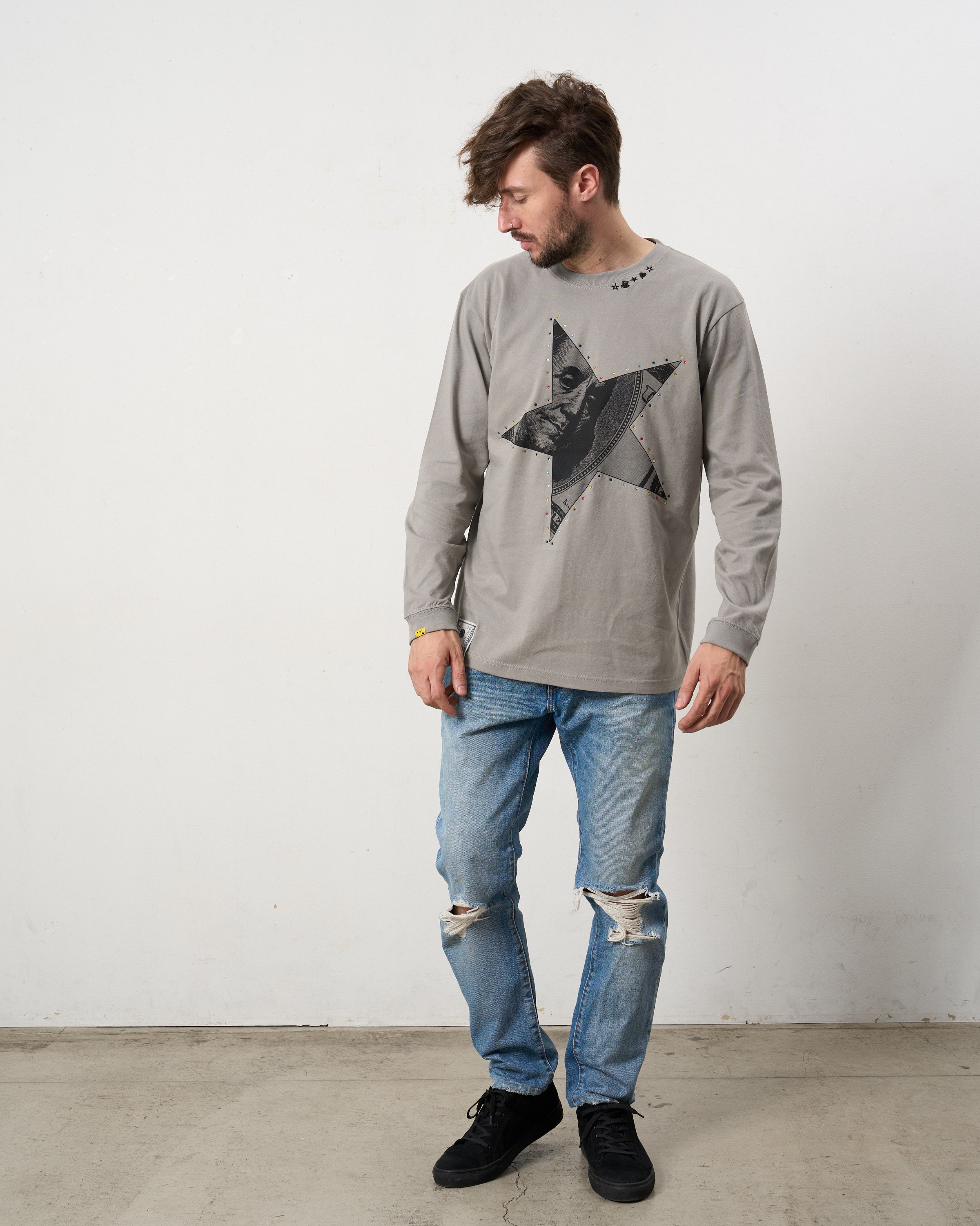 5.6ozコットン天竺ドルスターカラークリスタル LS Tシャツ(624-02897)