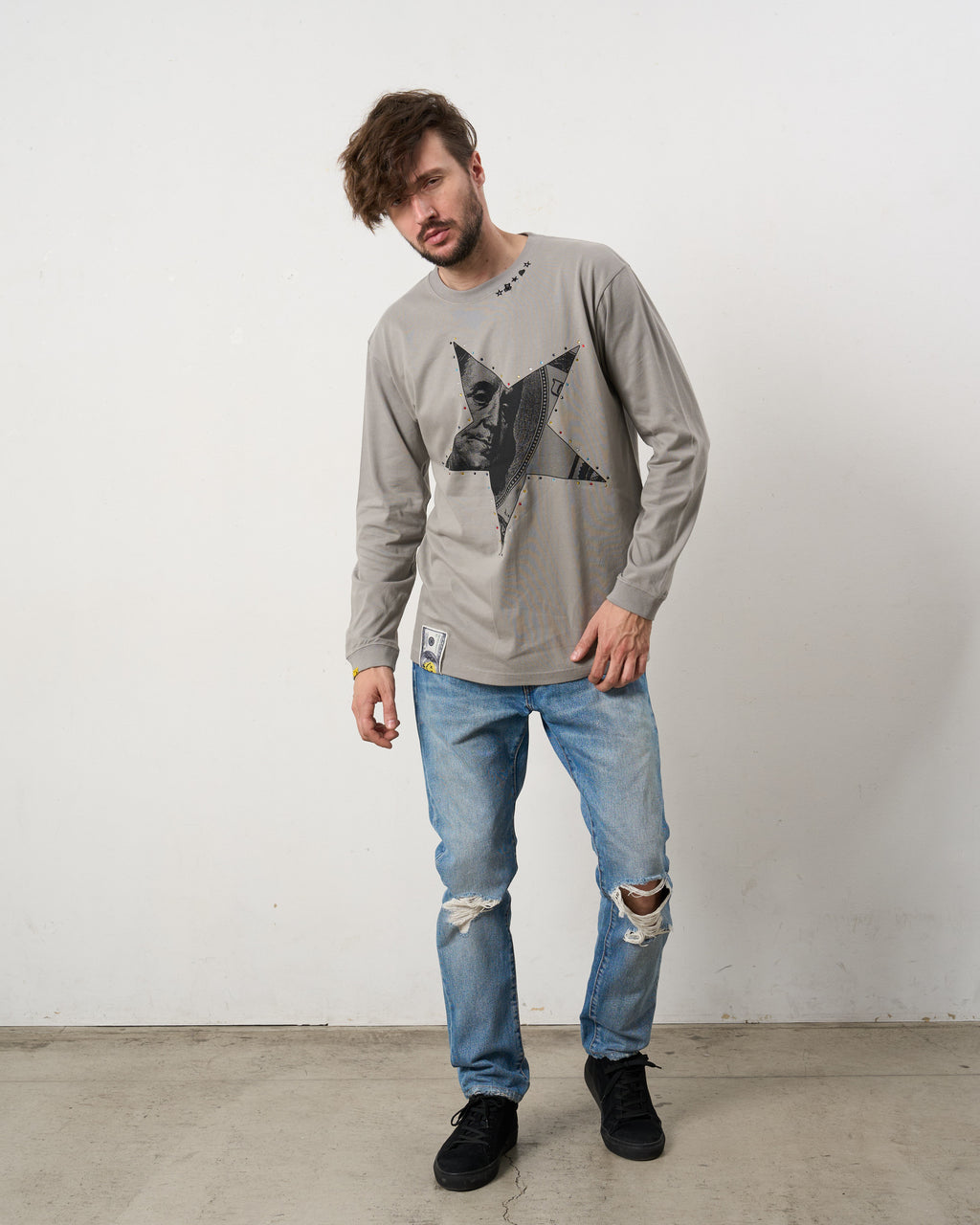 5.6ozコットン天竺ドルスターカラークリスタル LS Tシャツ(624-02897)
