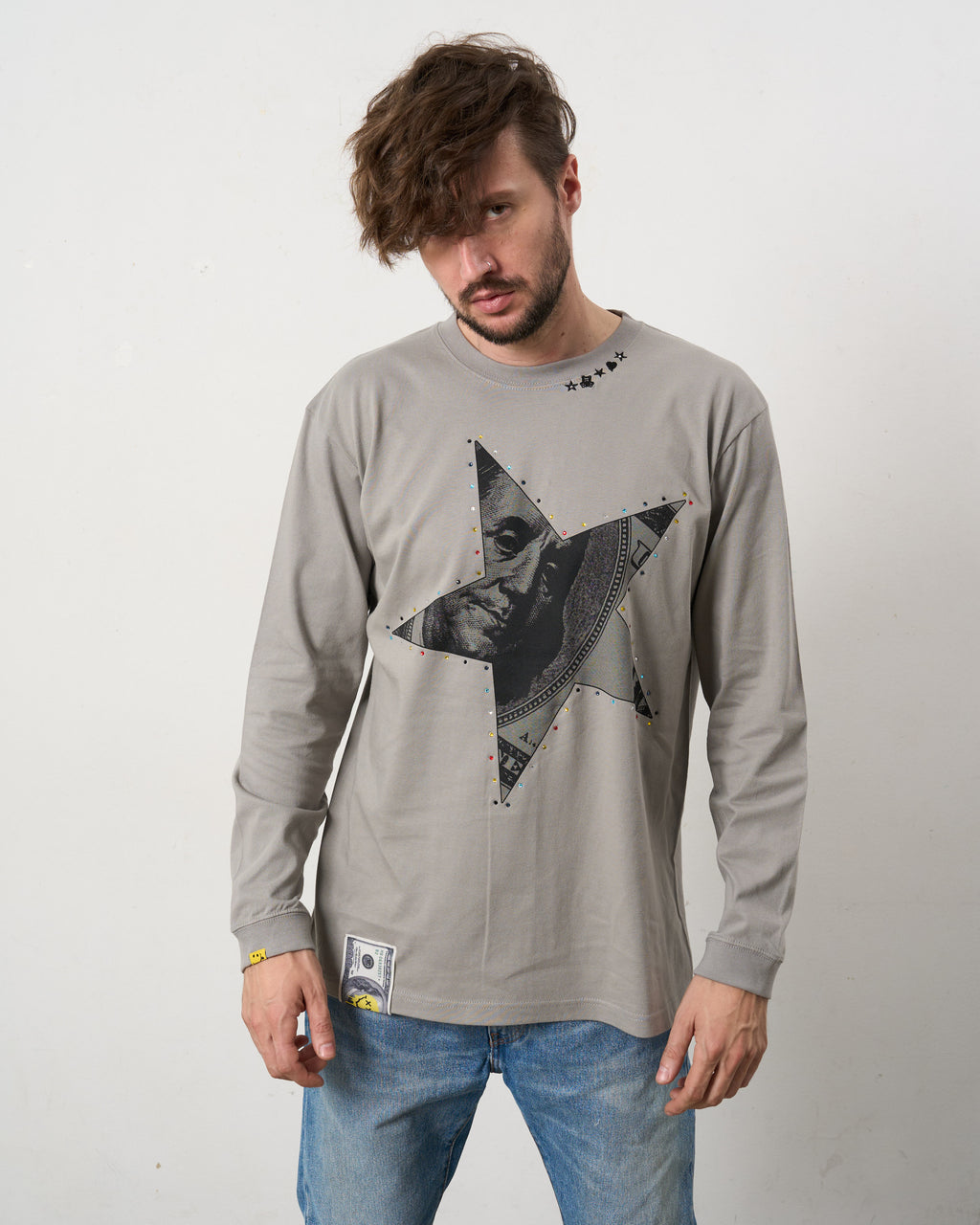 5.6ozコットン天竺ドルスターカラークリスタル LS Tシャツ(624-02897)