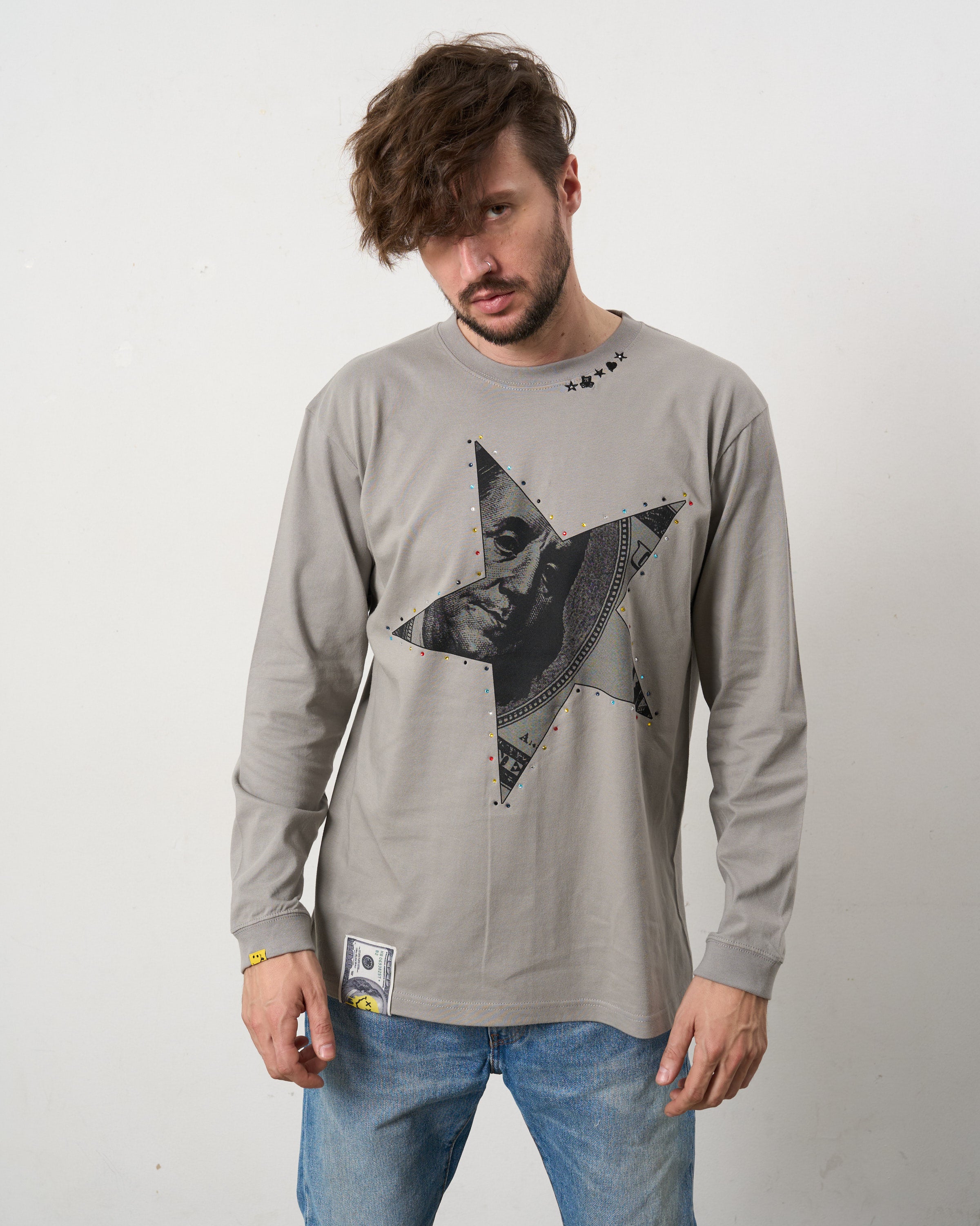 5.6ozコットン天竺ドルスターカラークリスタル LS Tシャツ(624-02897)