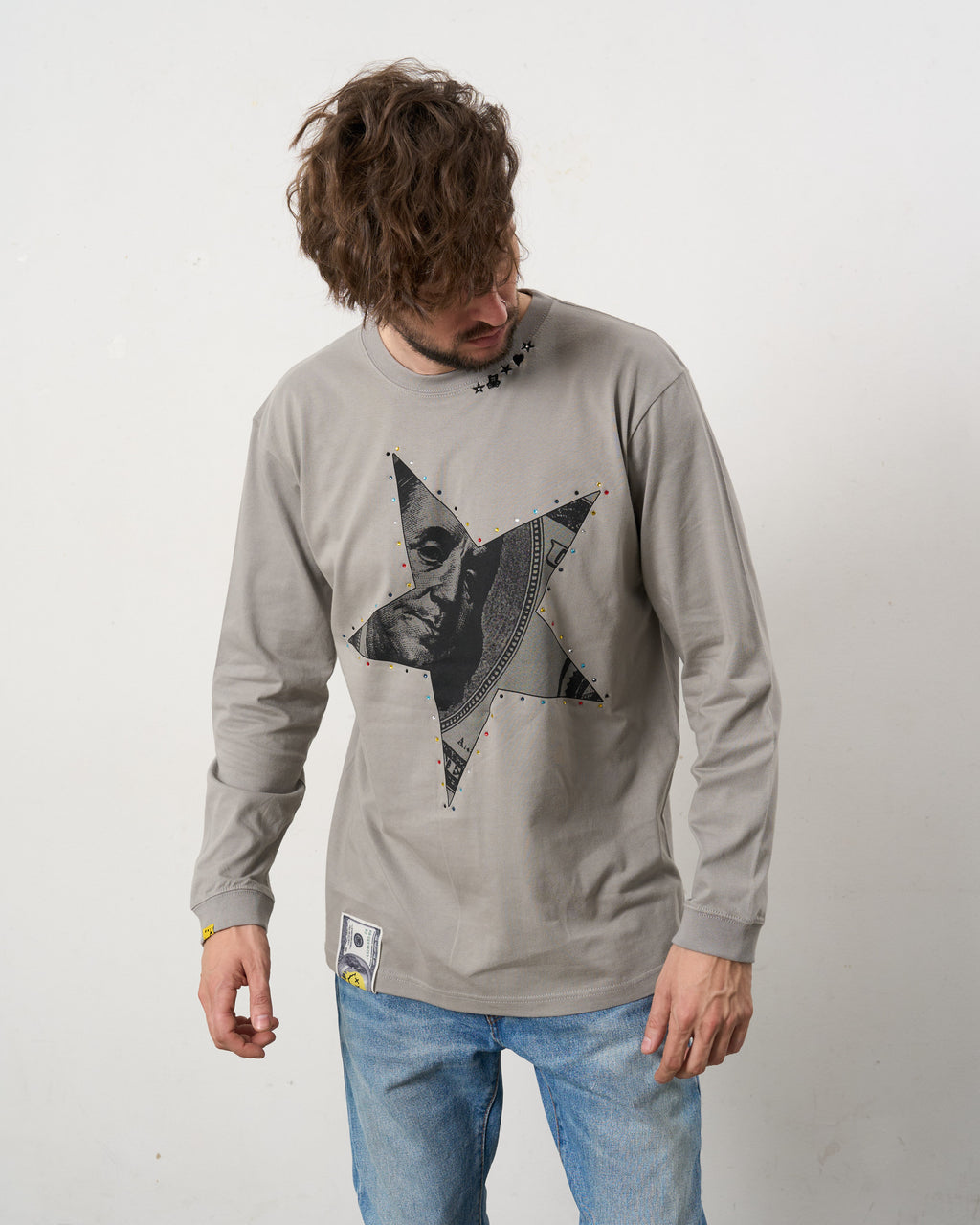 5.6ozコットン天竺ドルスターカラークリスタル LS Tシャツ(624-02897)