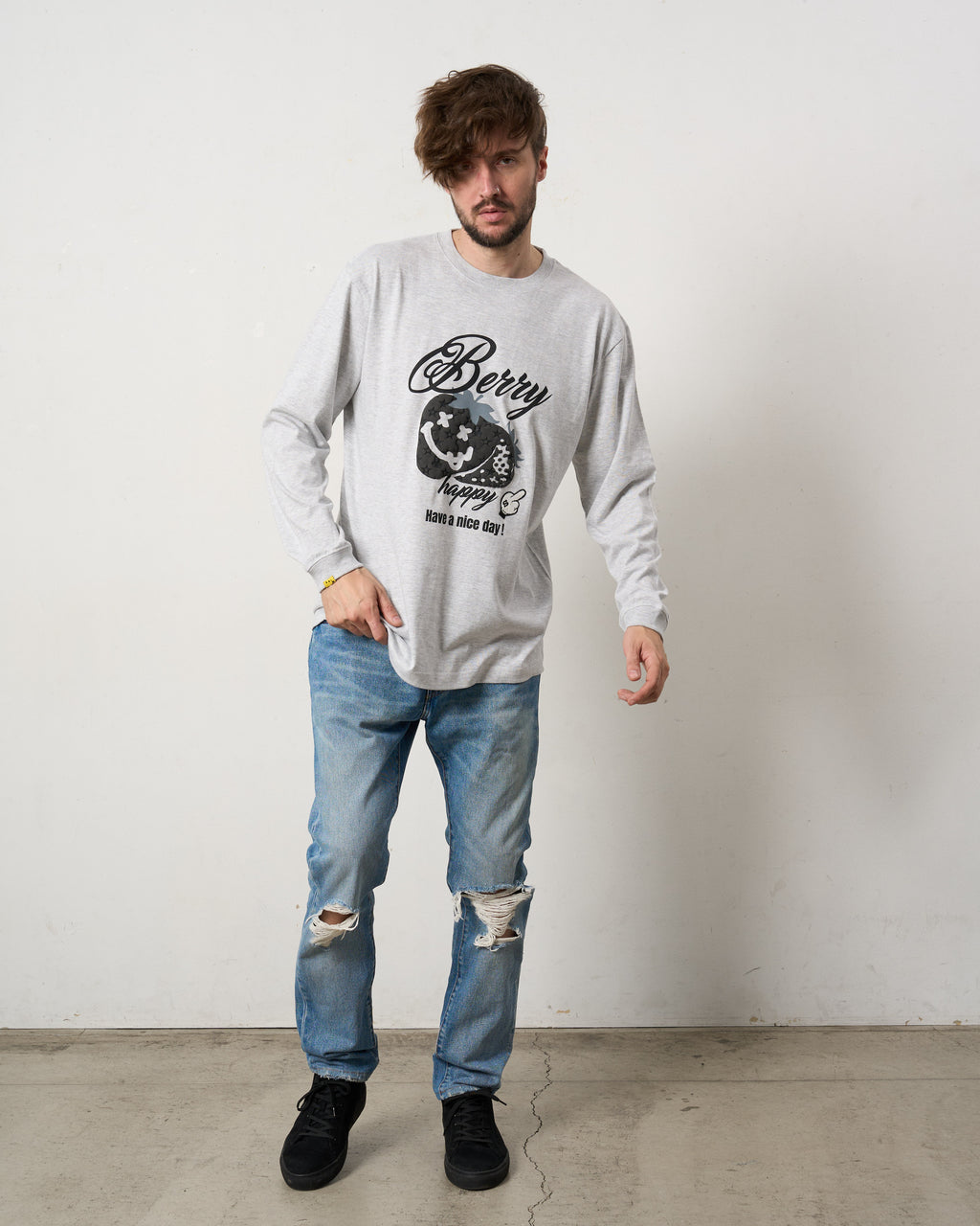 5.6ozコットン天竺 BERRYフォームプリント LS Tシャツ(624-02903)