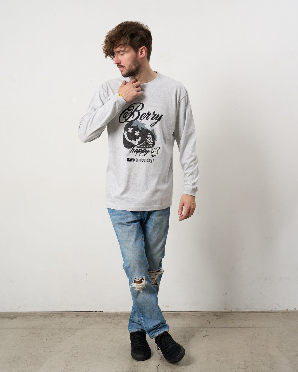 5.6ozコットン天竺 BERRYフォームプリント LS Tシャツ(624-02903)