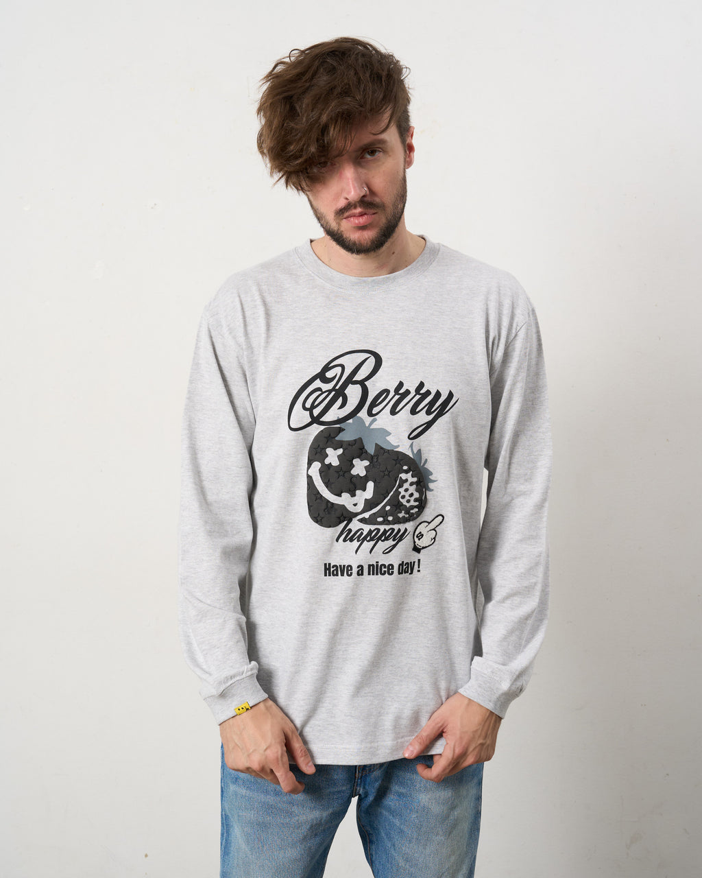 5.6ozコットン天竺 BERRYフォームプリント LS Tシャツ(624-02903)