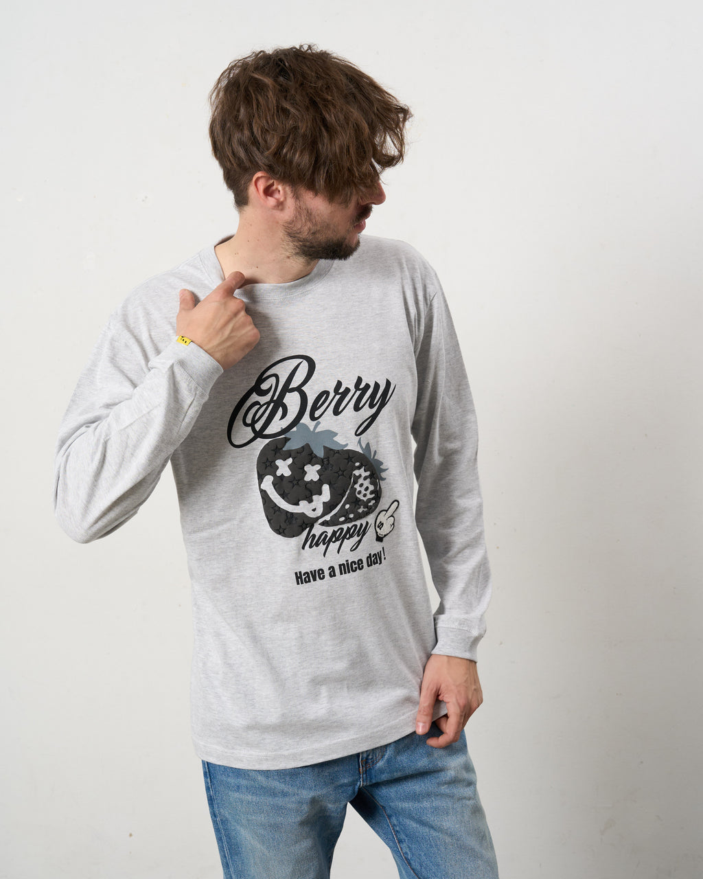 5.6ozコットン天竺 BERRYフォームプリント LS Tシャツ(624-02903)