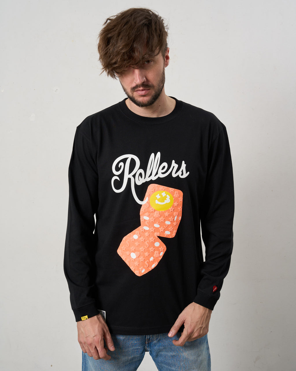 5.6ozコットン天竺 ROLLERSフォームプリント LS Tシャツ（624-02904）
