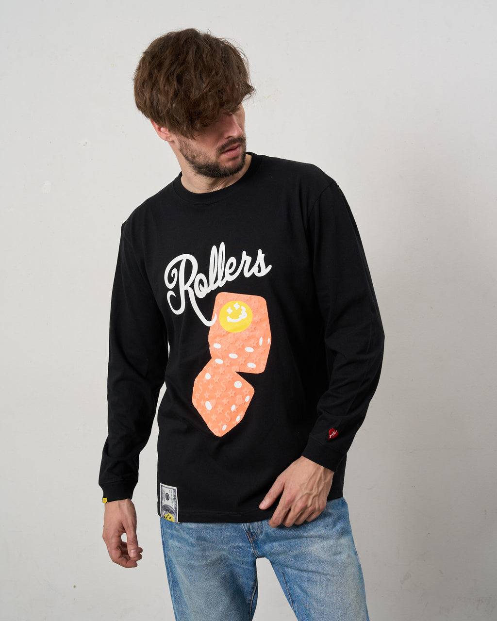 5.6ozコットン天竺 ROLLERSフォームプリント LS Tシャツ（624-02904）