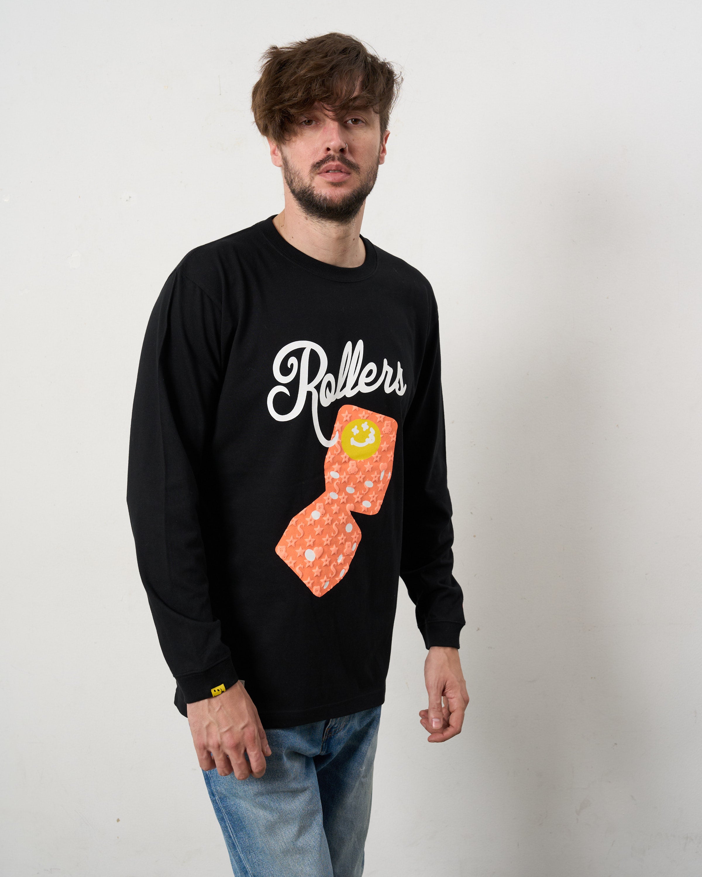 5.6ozコットン天竺 ROLLERSフォームプリント LS Tシャツ（624-02904）