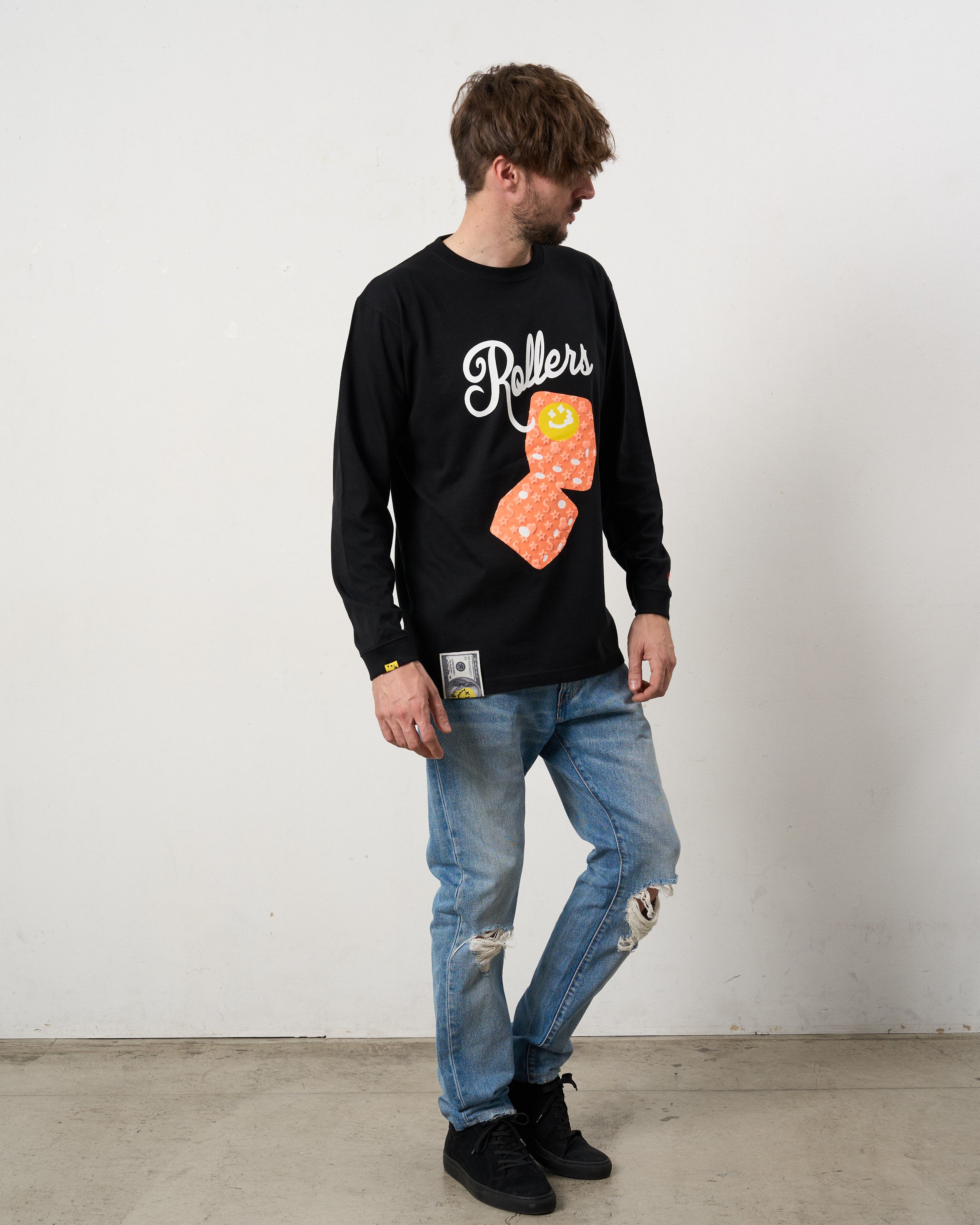 5.6ozコットン天竺 ROLLERSフォームプリント LS Tシャツ（624-02904）