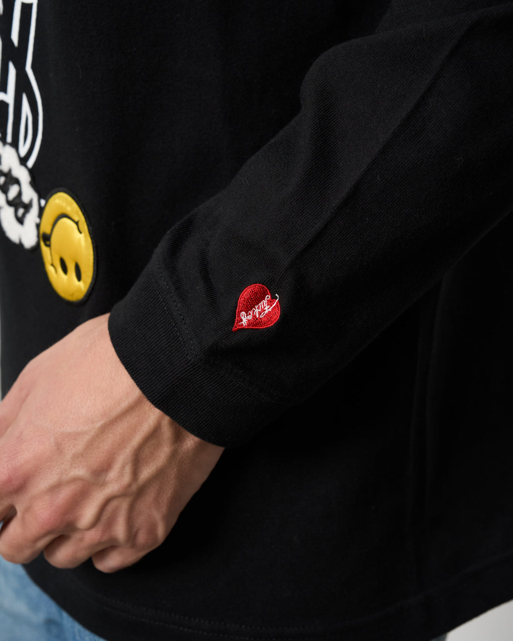 5.6ozコットン天竺 WHYSL/サガラパッチワーク LS Tシャツ(624-02906)