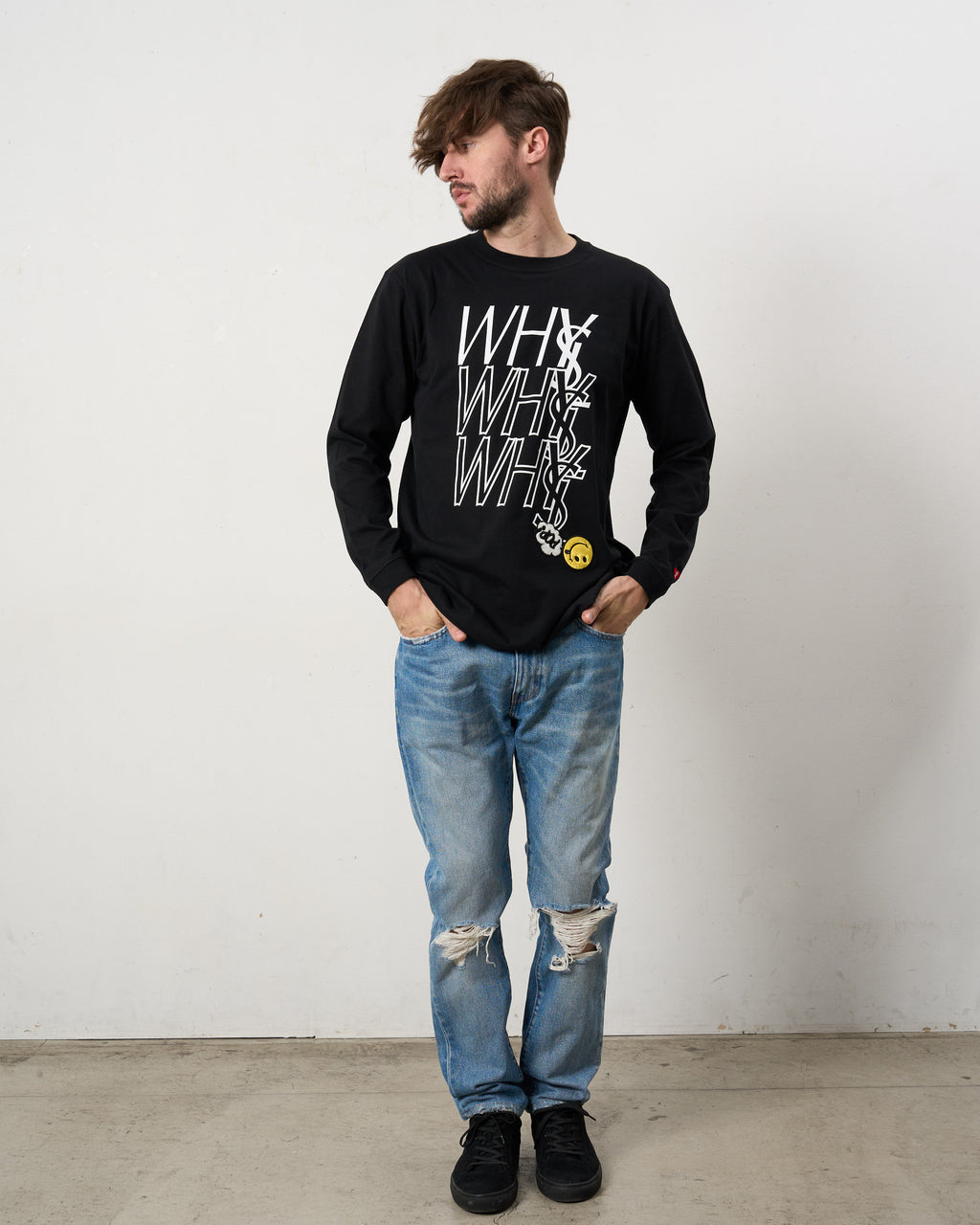 5.6ozコットン天竺 WHYSL/サガラパッチワーク LS Tシャツ(624-02906)