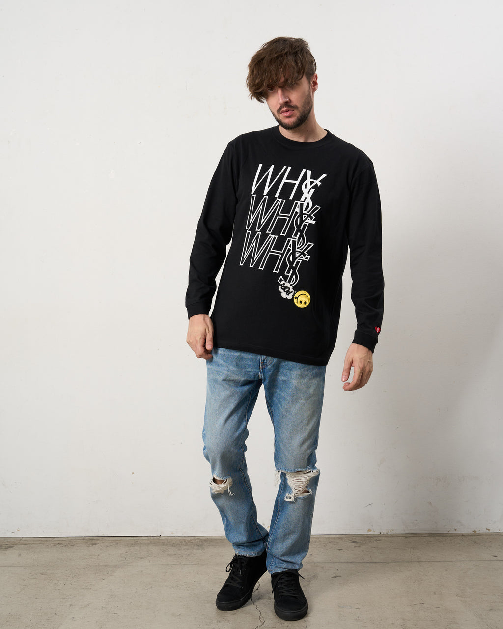 5.6ozコットン天竺 WHYSL/サガラパッチワーク LS Tシャツ(624-02906)