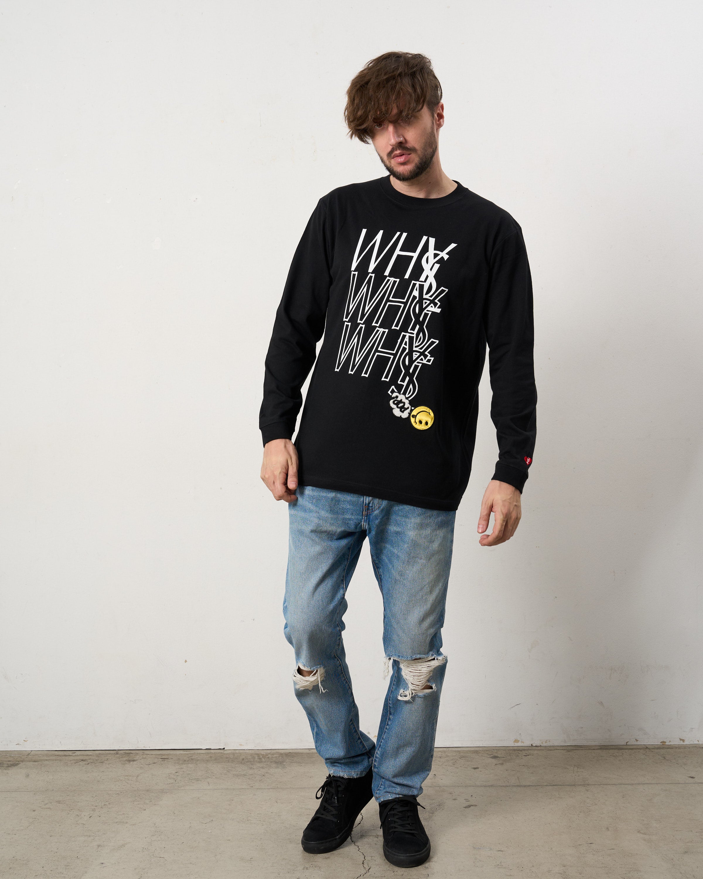 5.6ozコットン天竺 WHYSL/サガラパッチワーク LS Tシャツ(624-02906)