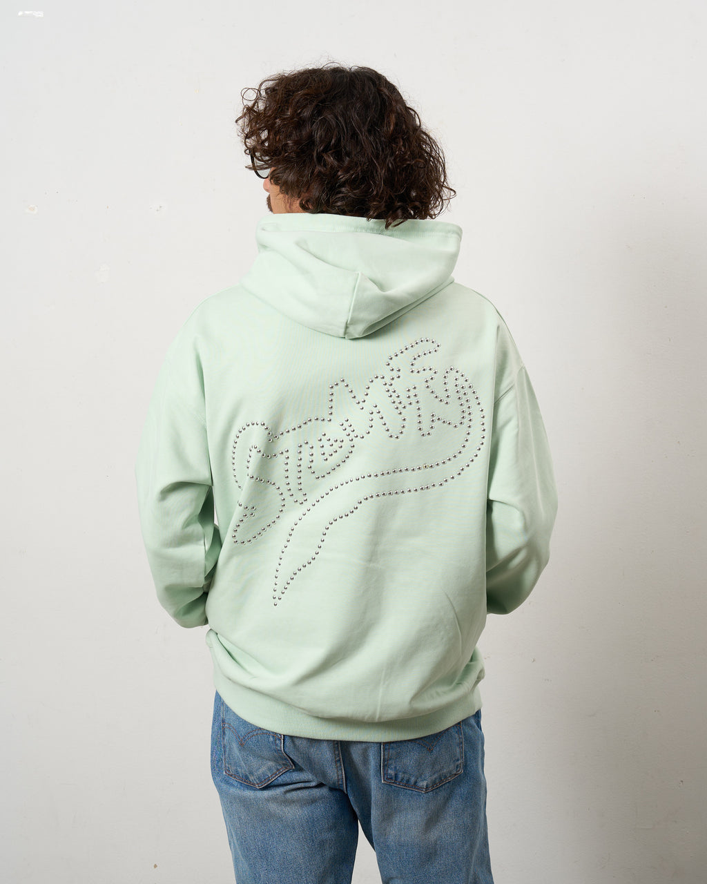 ヘビーウエイト裏毛パイル メタルスタッズウェービーロゴ プルパーカー