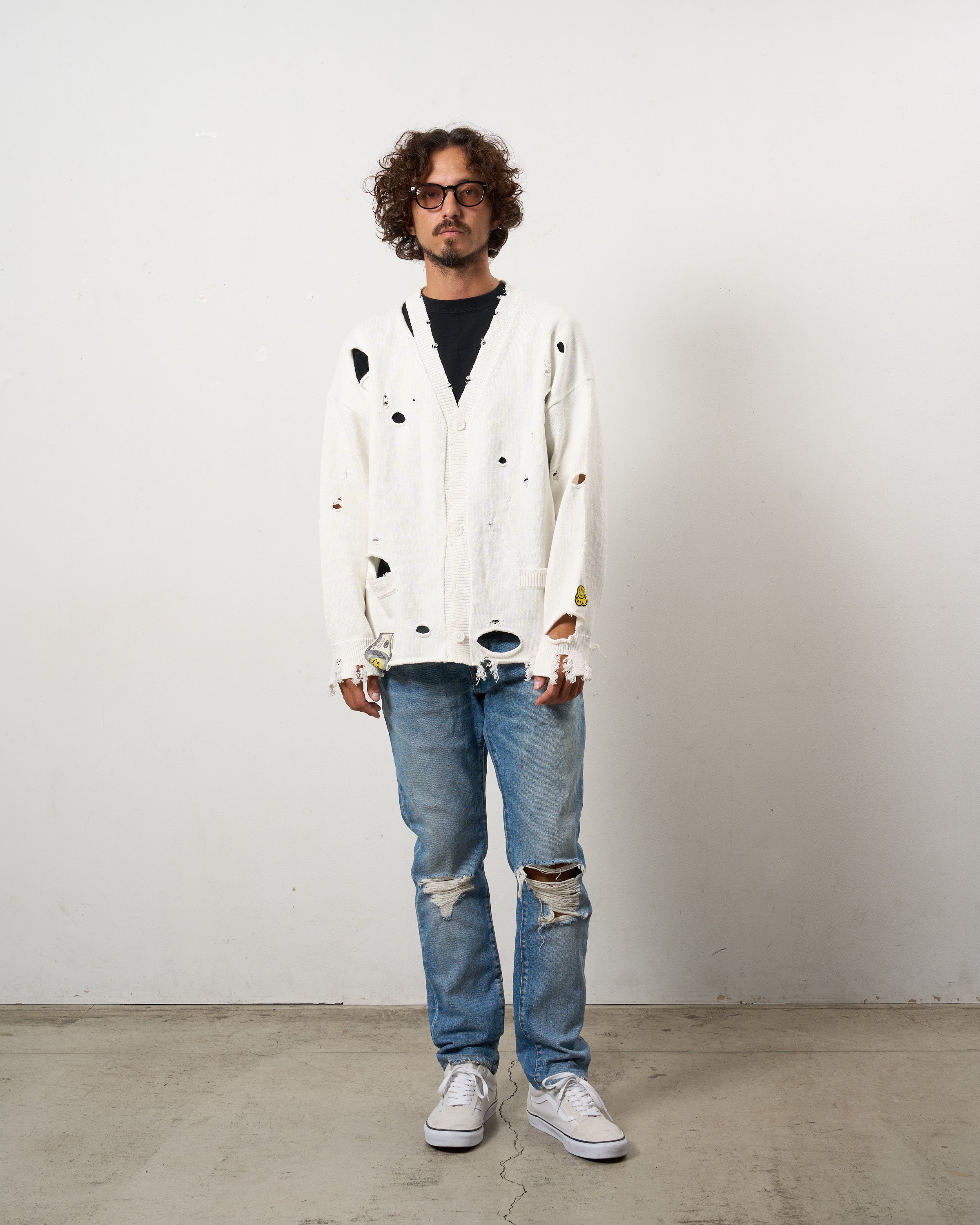 ローゲージコットンヤーン ダメージカーディガン