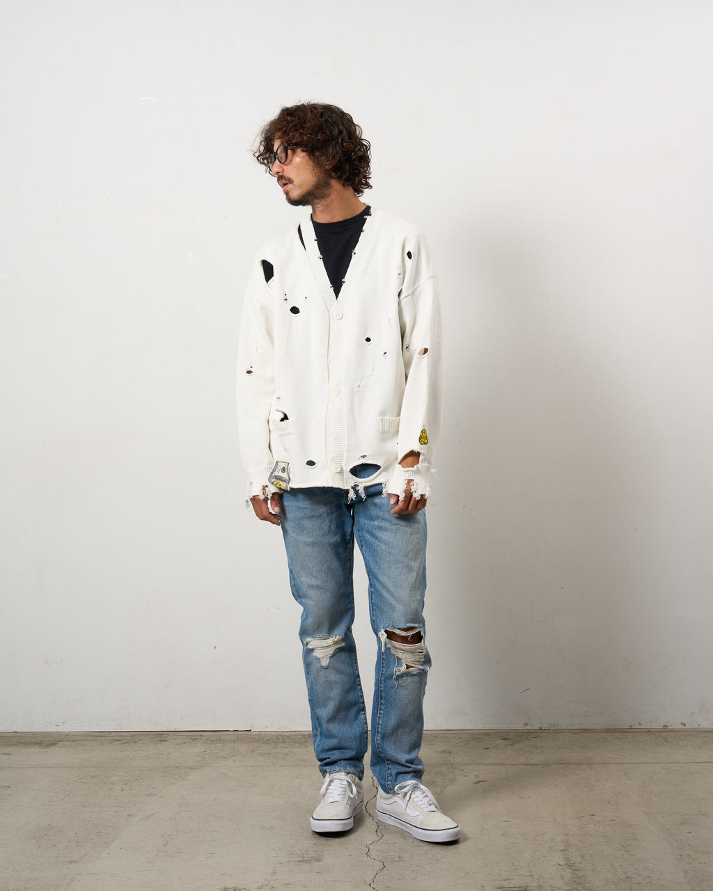 ローゲージコットンヤーン ダメージカーディガン