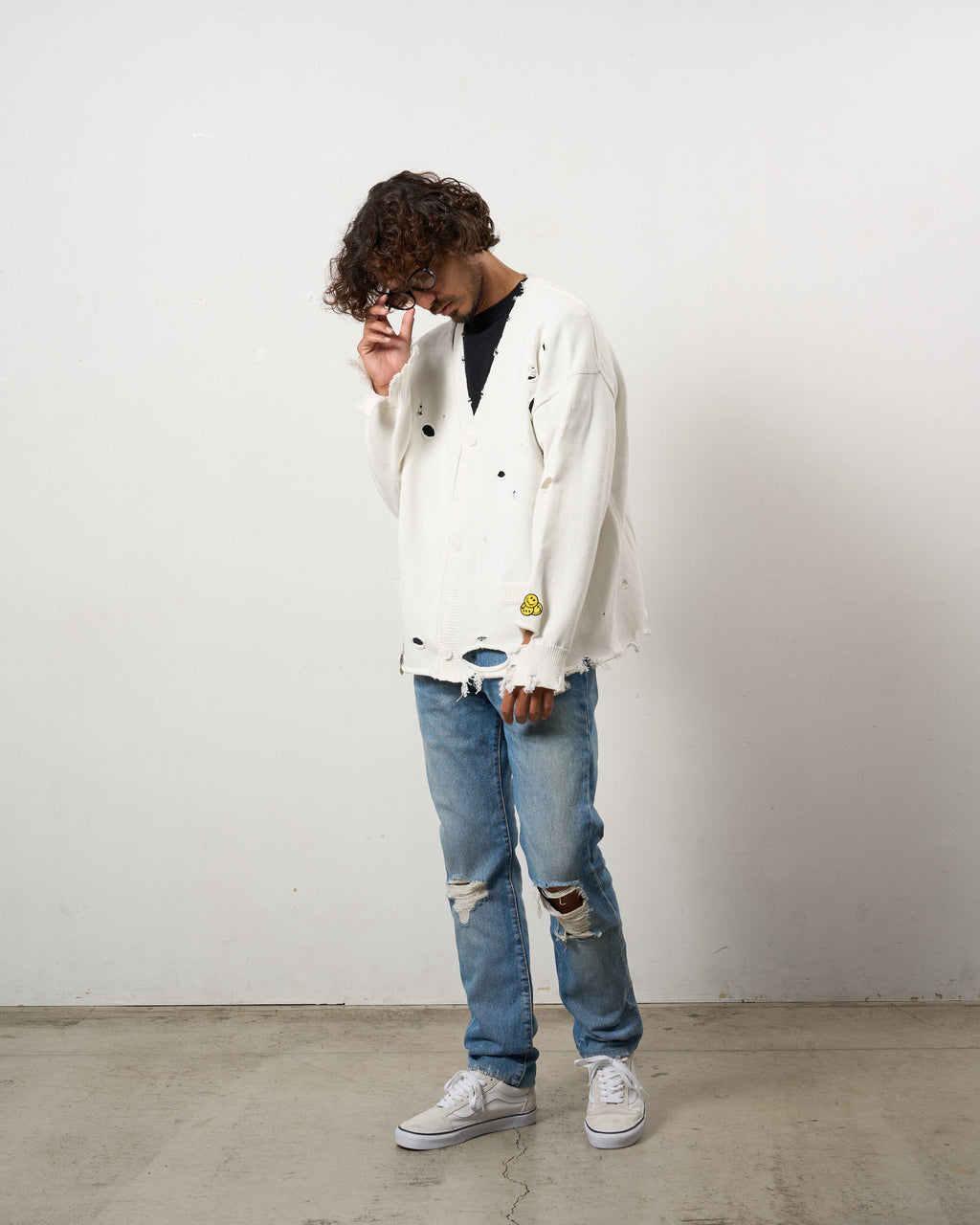 ローゲージコットンヤーン ダメージカーディガン