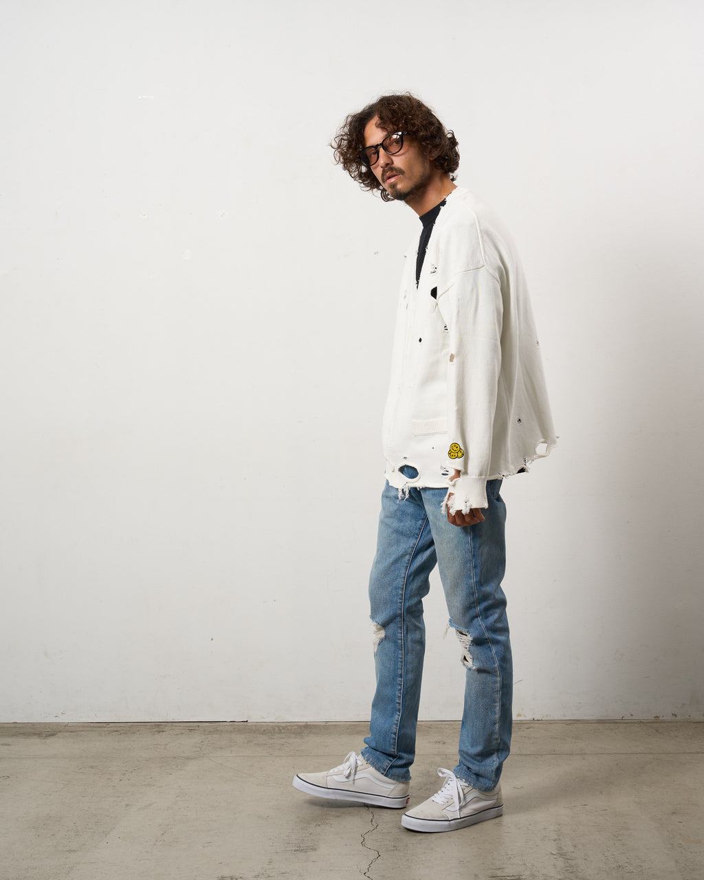 ローゲージコットンヤーン ダメージカーディガン