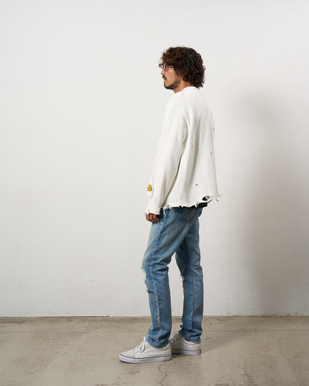 ローゲージコットンヤーン ダメージカーディガン