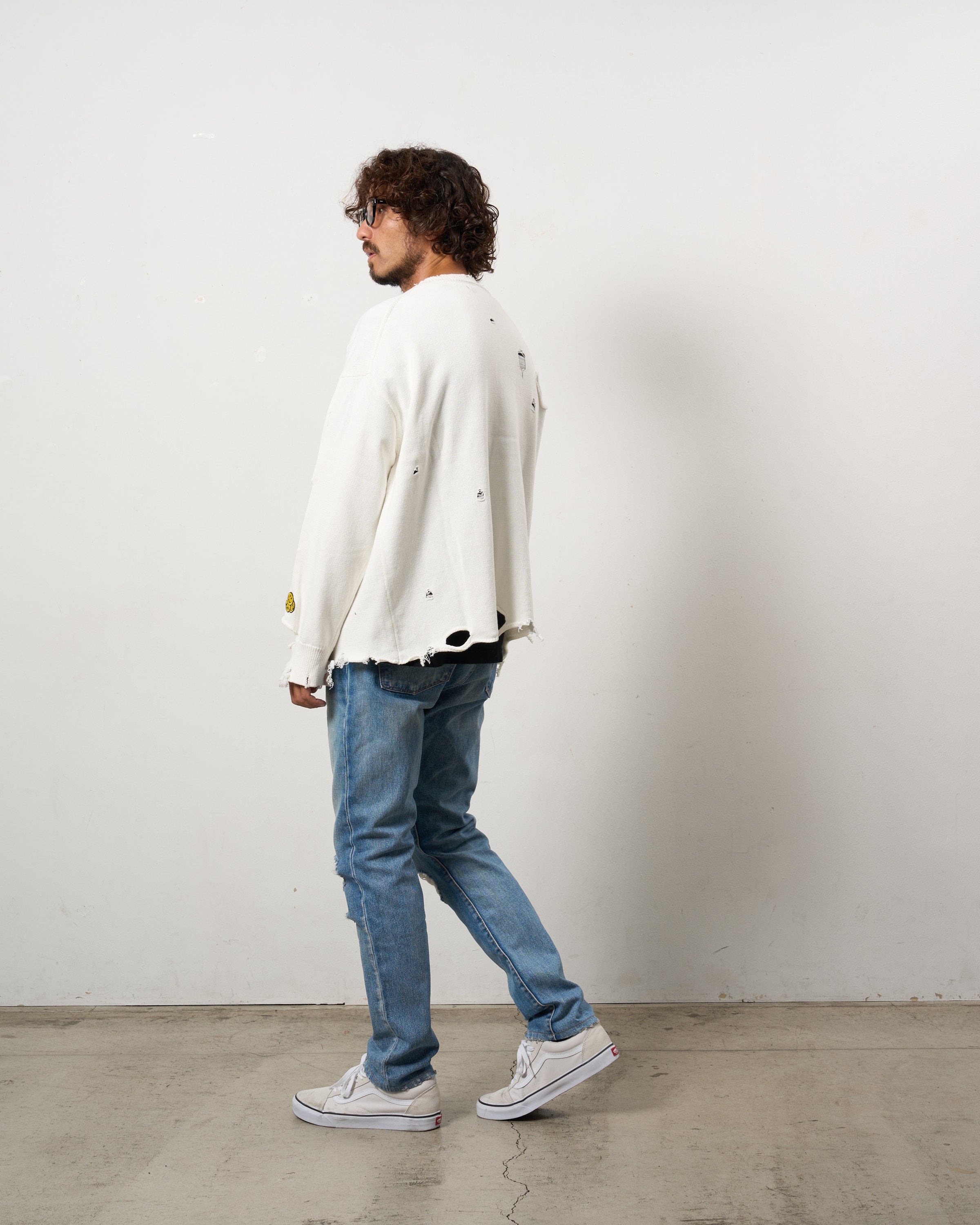 ローゲージコットンヤーン ダメージカーディガン