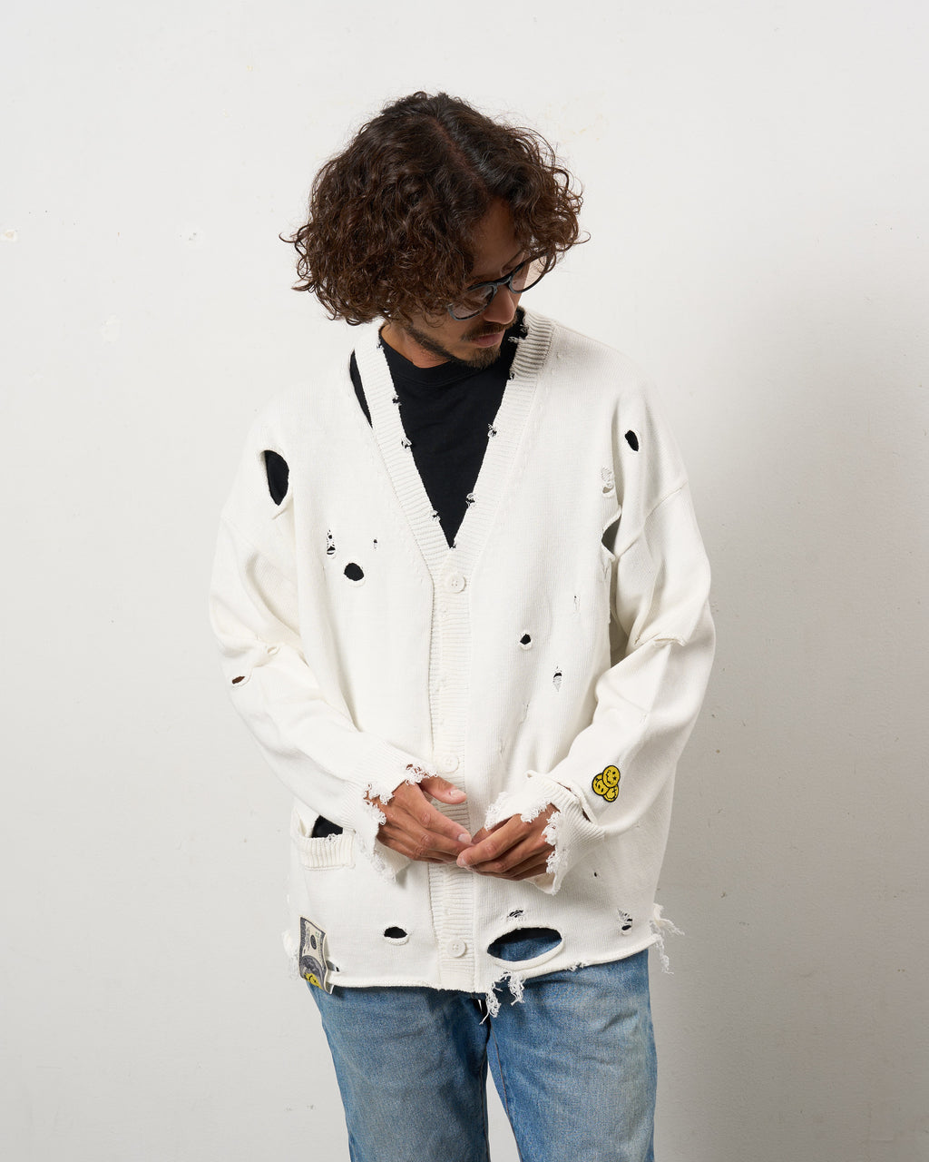 ローゲージコットンヤーン ダメージカーディガン