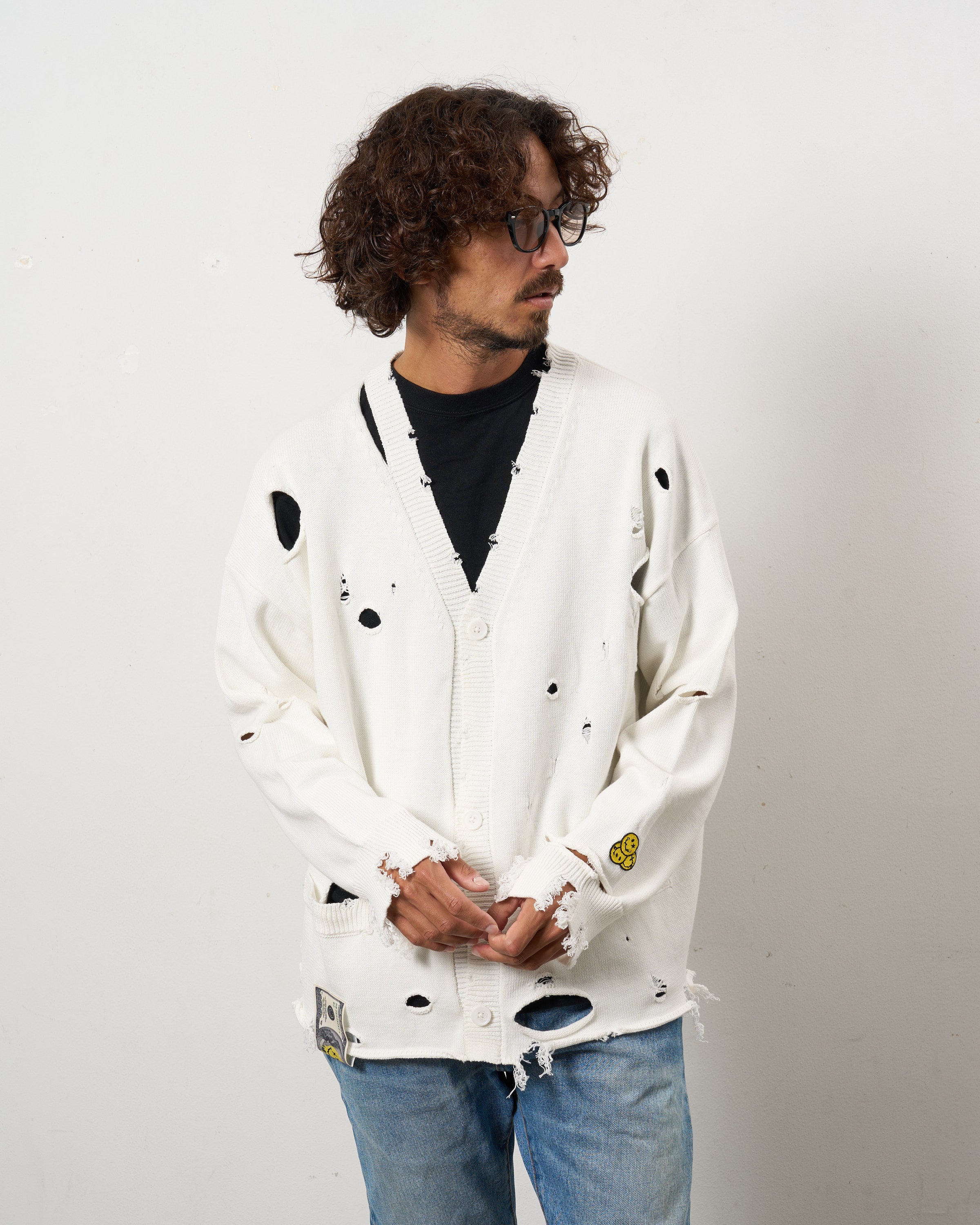 ローゲージコットンヤーン ダメージカーディガン