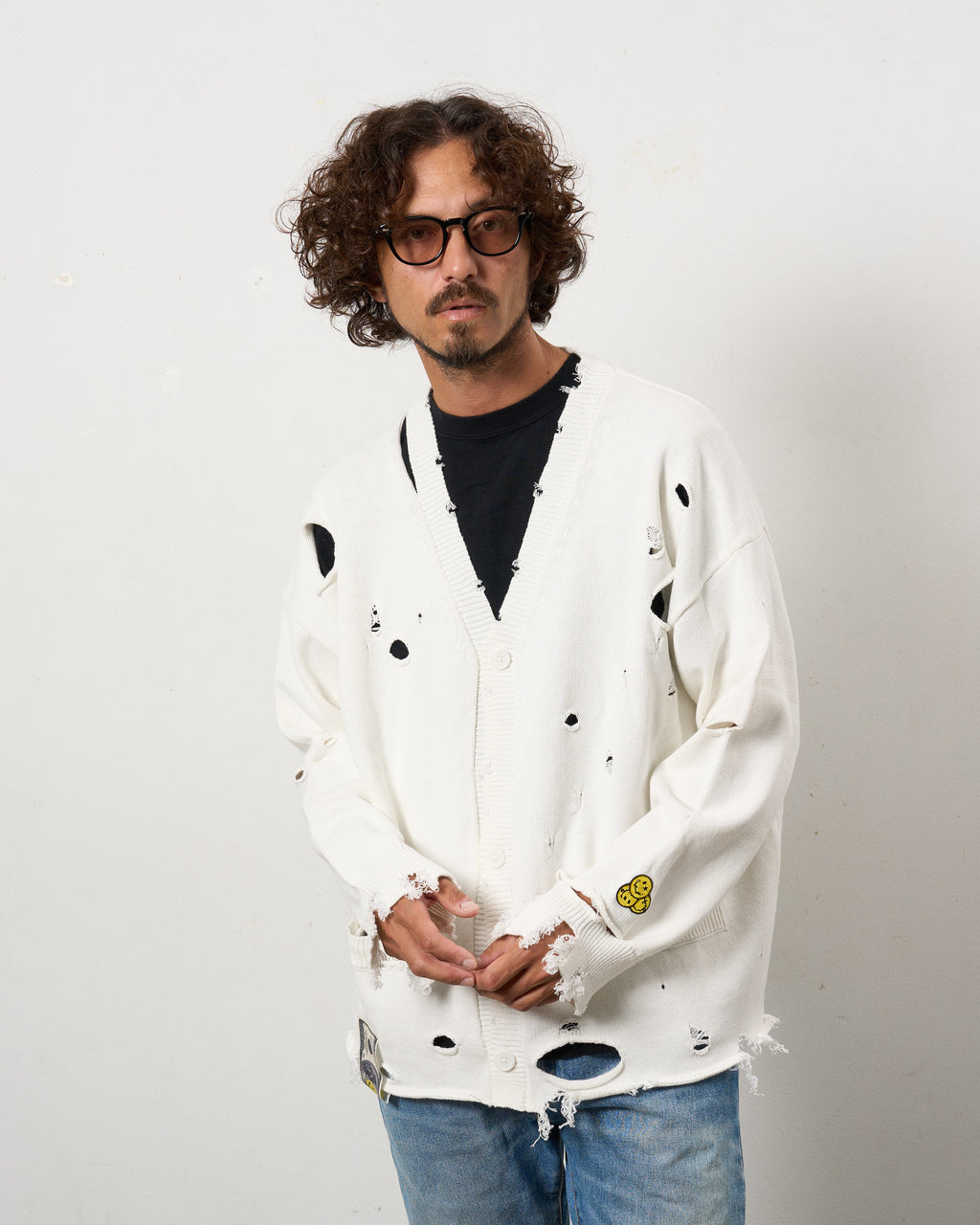 ローゲージコットンヤーン ダメージカーディガン