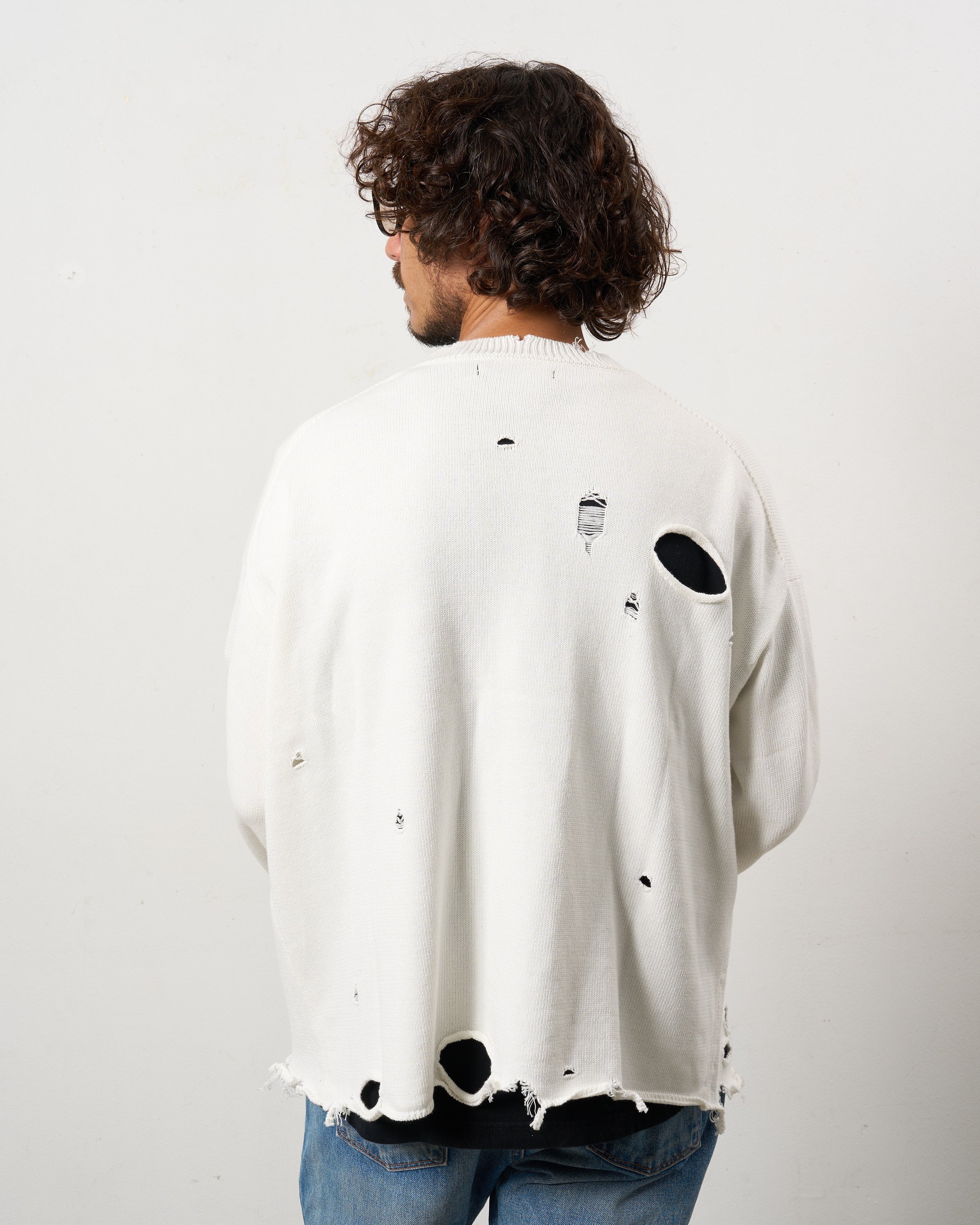 ローゲージコットンヤーン ダメージカーディガン