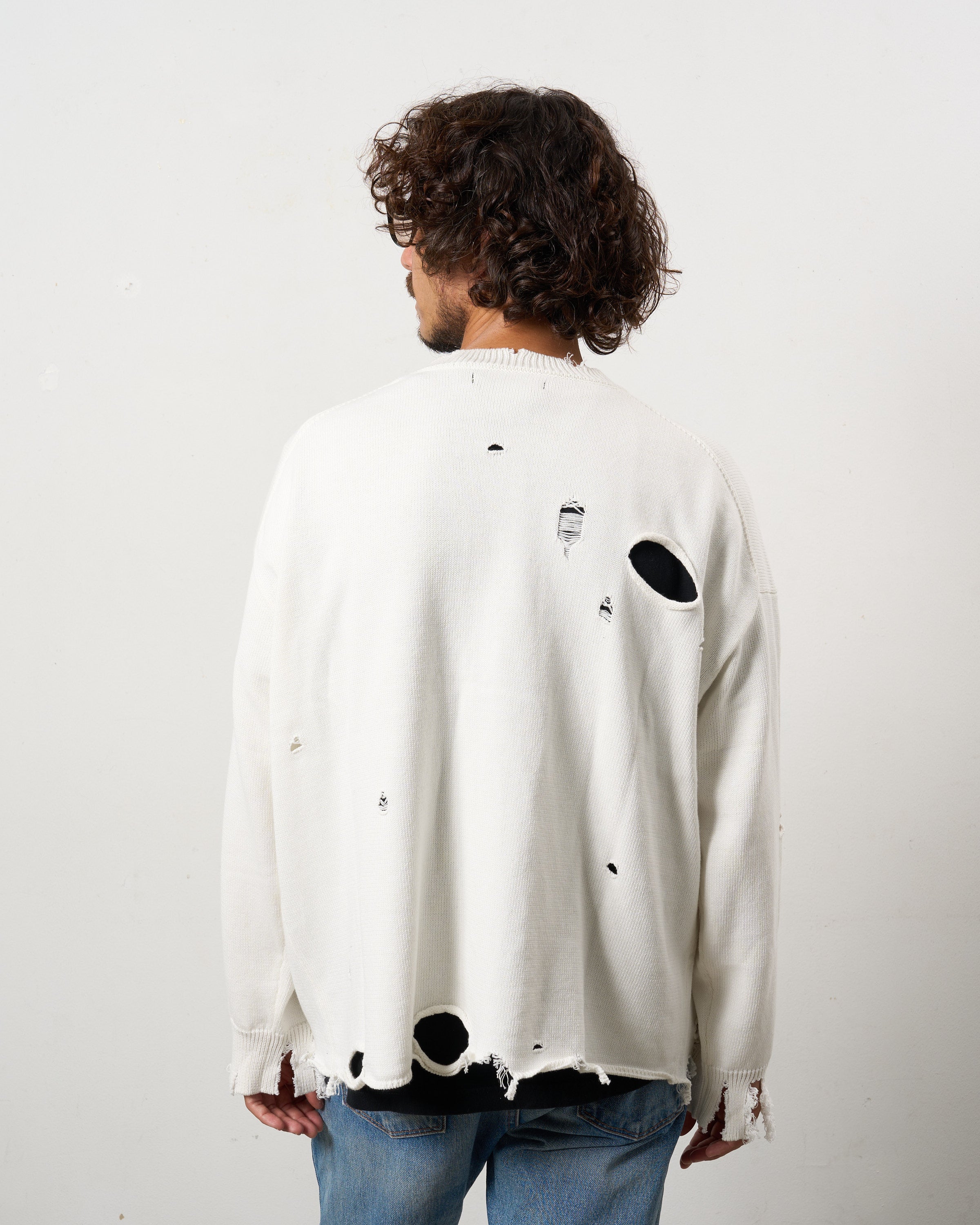 ローゲージコットンヤーン ダメージカーディガン