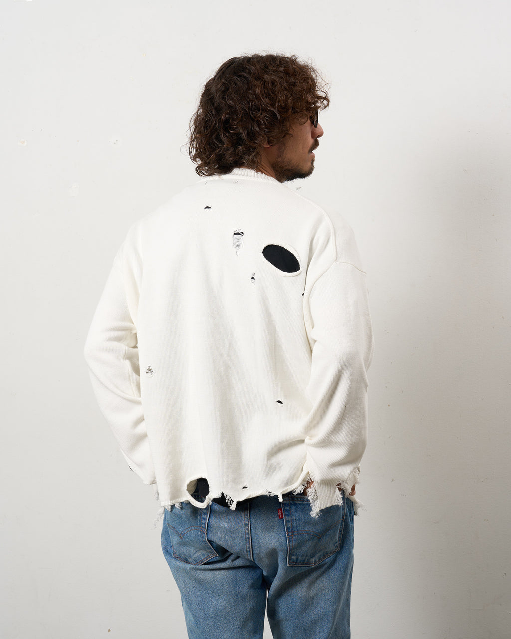 ローゲージコットンヤーン ダメージカーディガン