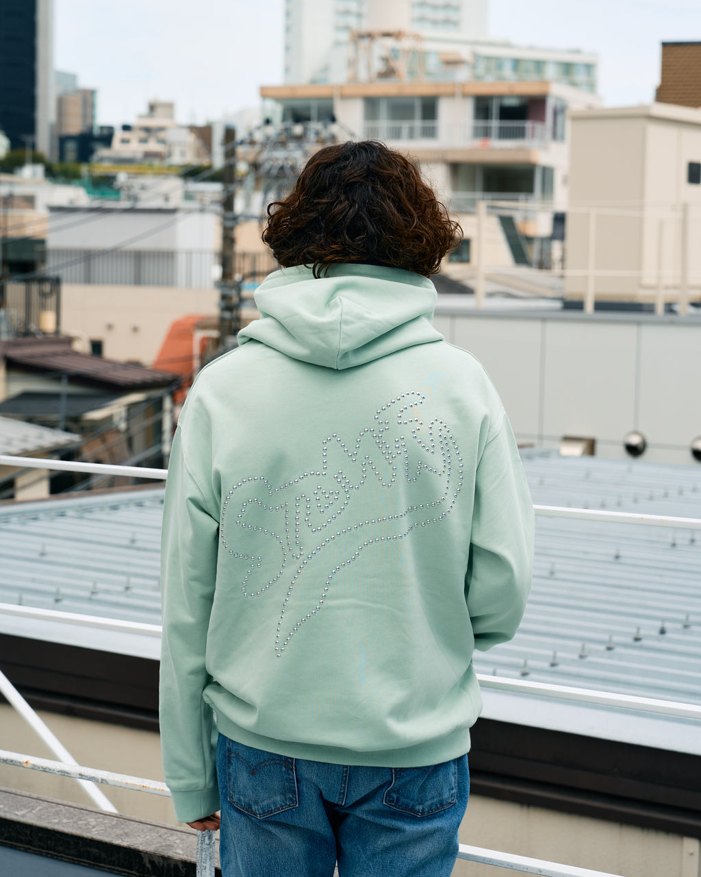 ヘビーウエイト裏毛パイル メタルスタッズウェービーロゴ プルパーカー