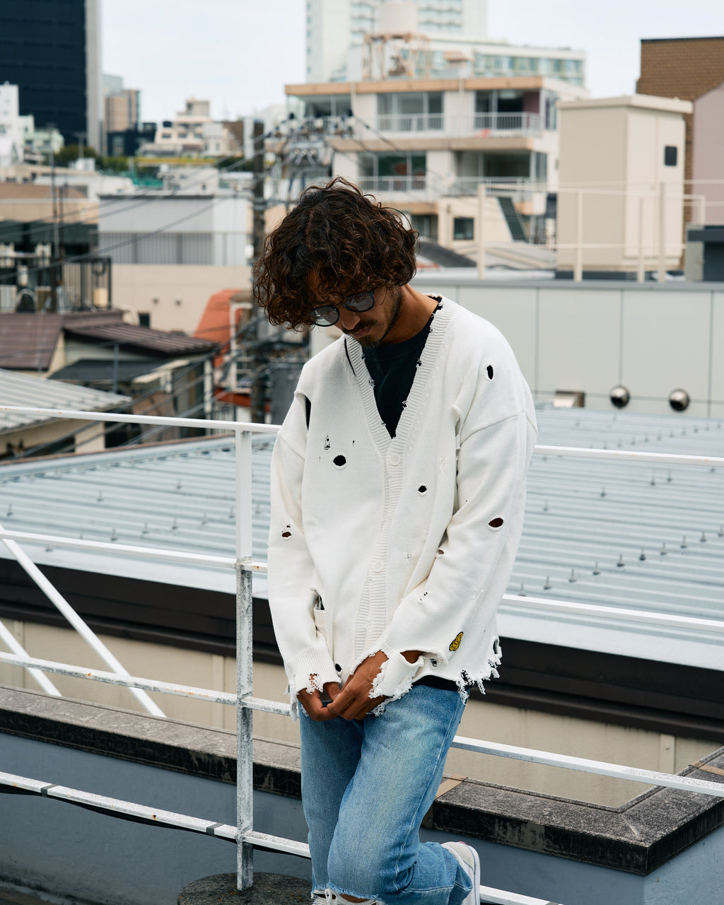 ローゲージコットンヤーン ダメージカーディガン