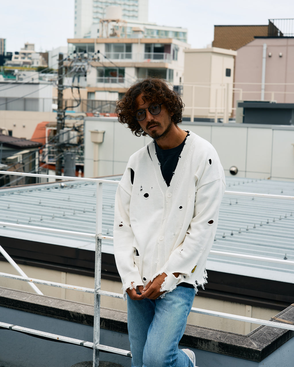 ローゲージコットンヤーン ダメージカーディガン